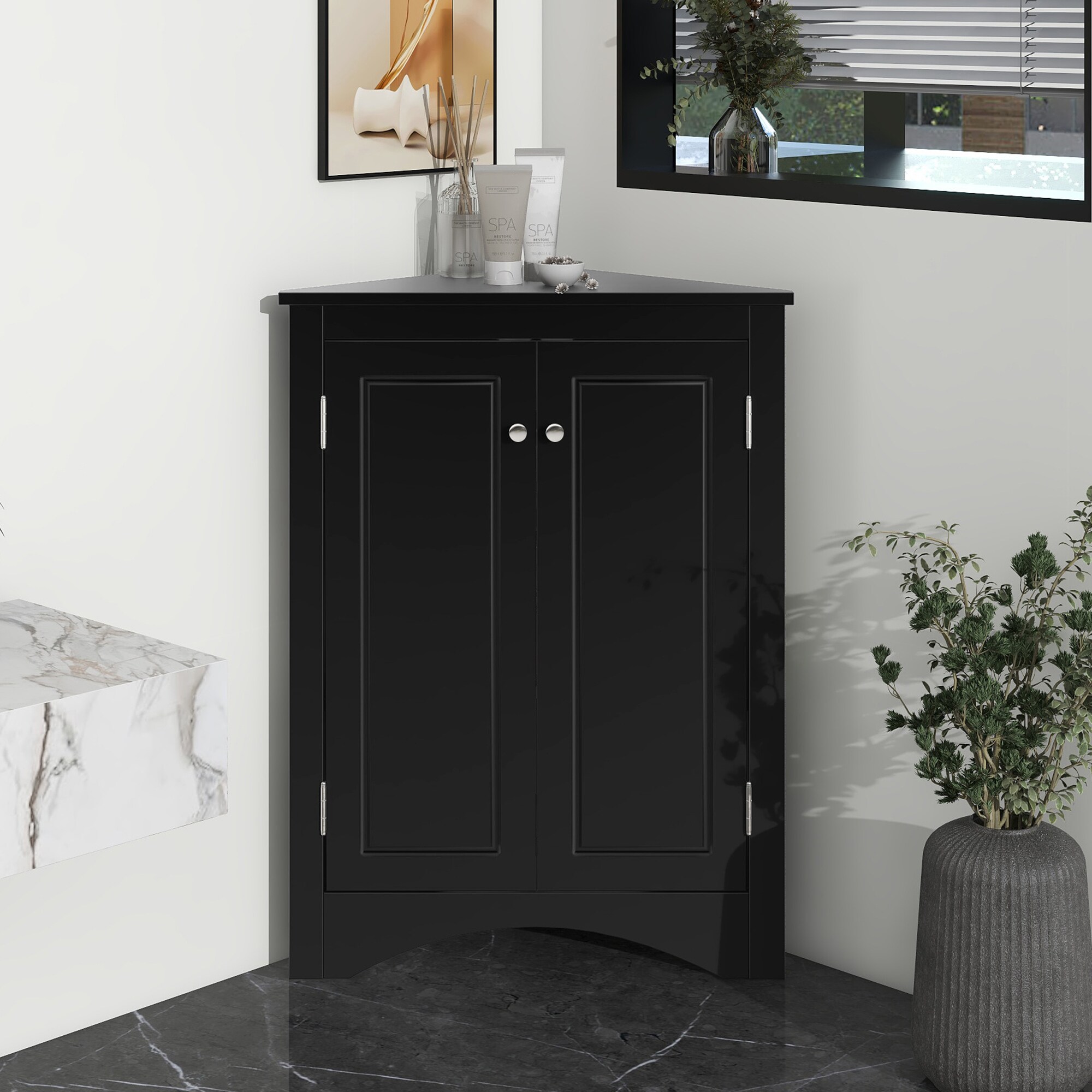 Gabinete de almacenamiento utilitario de pared en negro de MDF Siavonce 17 pulg. x 32 pulg. modelo ZX-D0102HEBENG