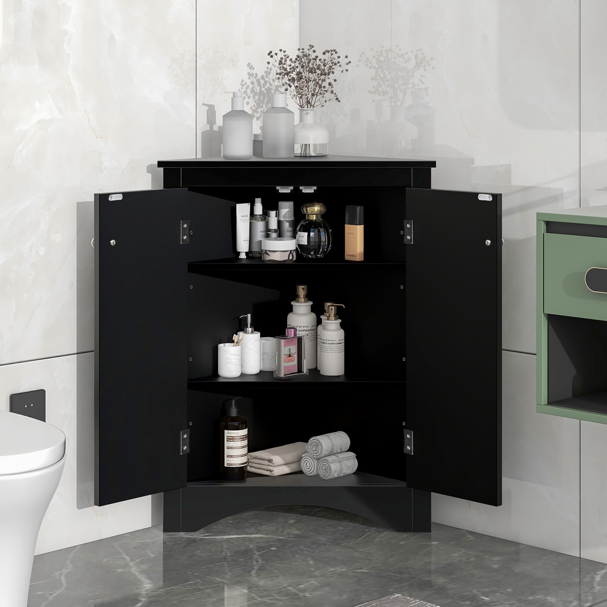 Gabinete de almacenamiento utilitario de pared en negro de MDF Siavonce 17 pulg. x 32 pulg. modelo ZX-D0102HEBENG