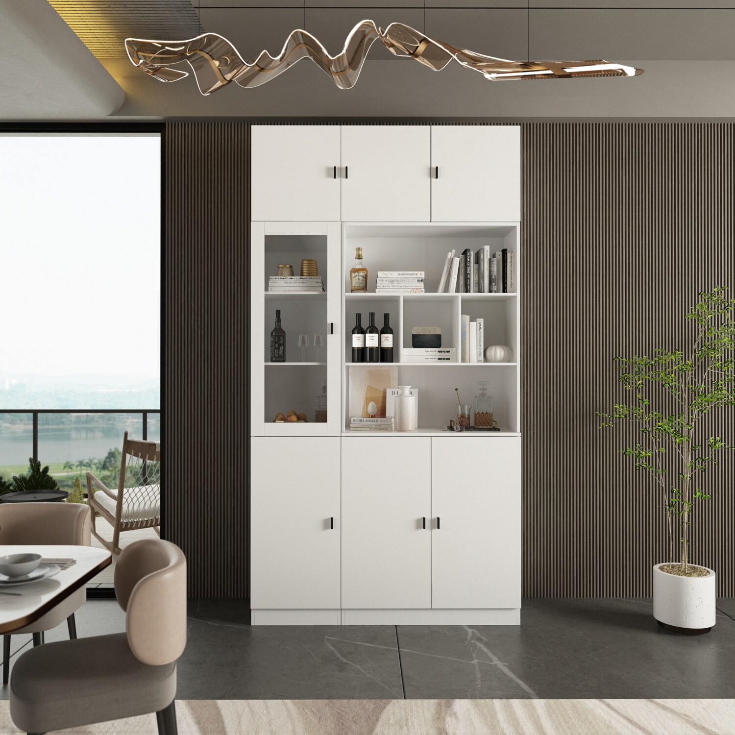 Gabinete de almacenamiento utilitario autónomo de MDF blanco FUFU&GAGA de 47.2 pulgadas de ancho x 87.8 pulgadas de alto KF210158+159+163