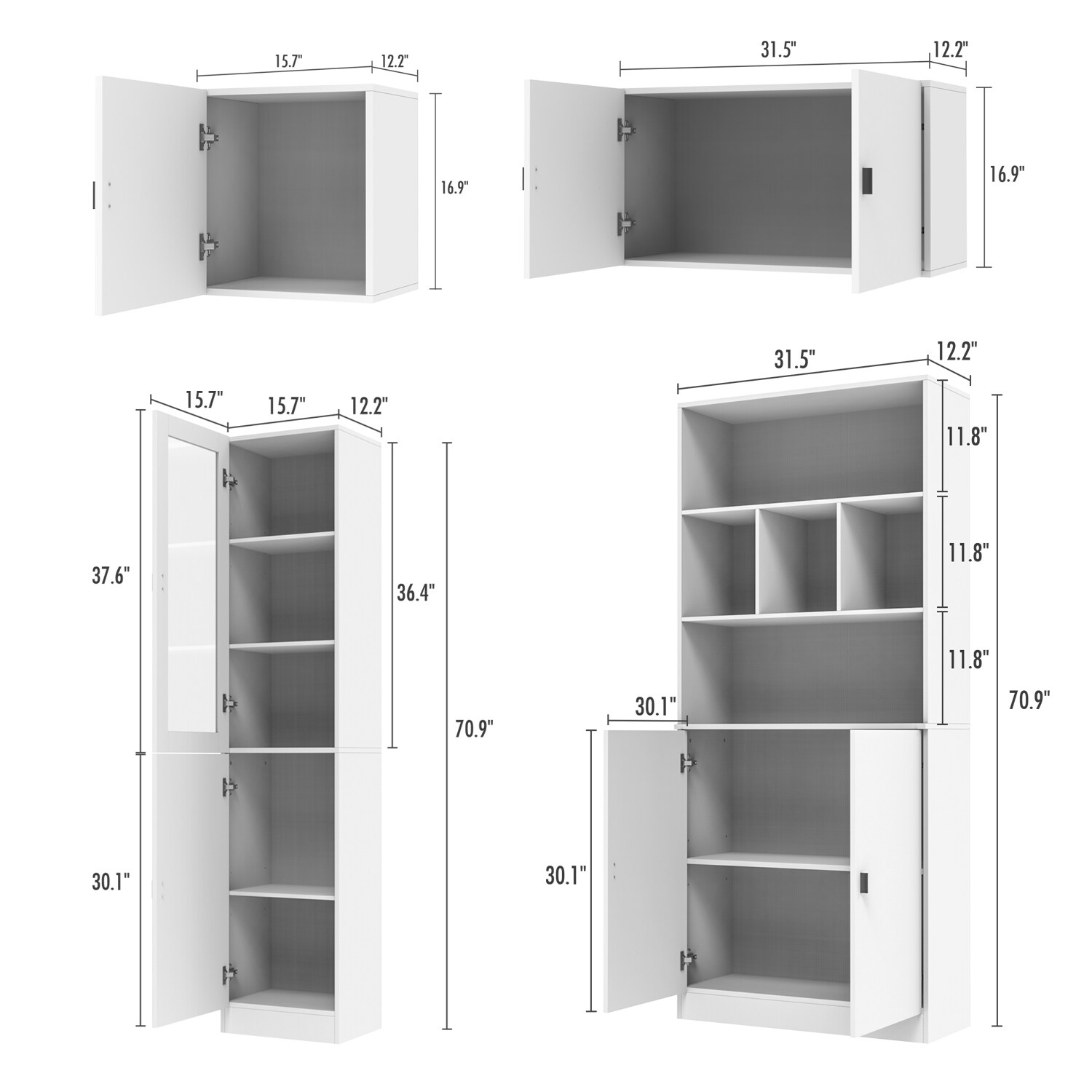 Gabinete de almacenamiento utilitario autónomo de MDF blanco FUFU&GAGA de 47.2 pulgadas de ancho x 87.8 pulgadas de alto KF210158+159+163