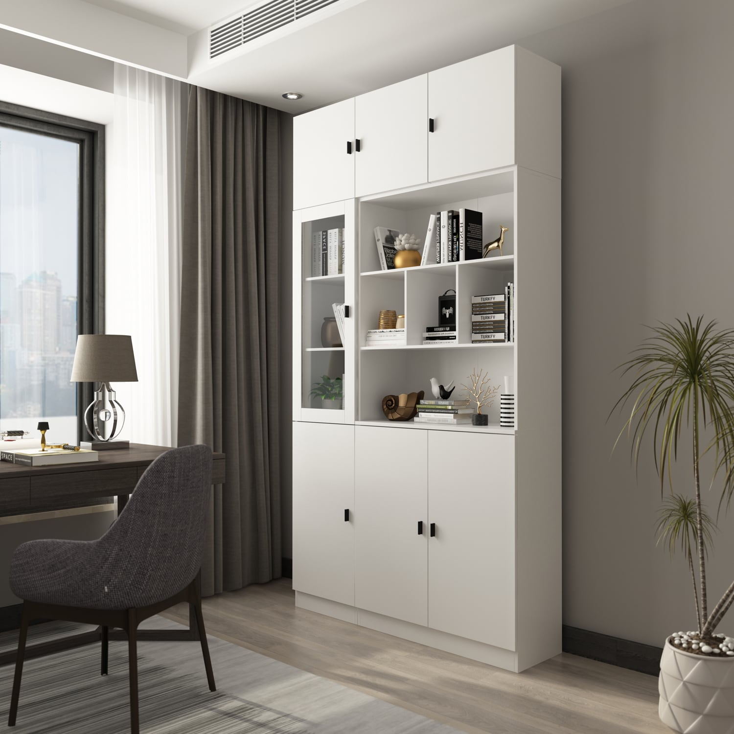 Gabinete de almacenamiento utilitario autónomo de MDF blanco FUFU&GAGA de 47.2 pulgadas de ancho x 87.8 pulgadas de alto KF210158+159+163