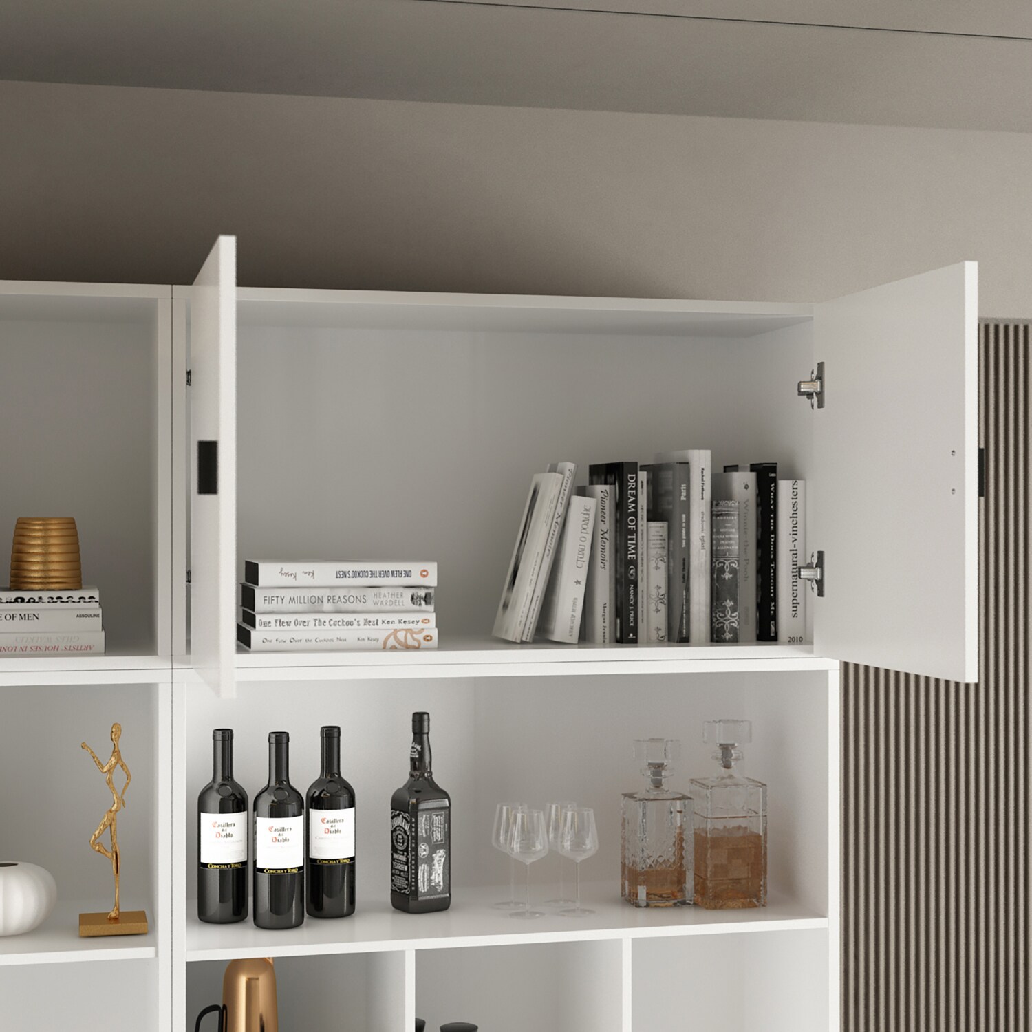 Gabinete de almacenamiento utilitario autónomo de MDF blanco FUFU&GAGA de 47.2 pulgadas de ancho x 87.8 pulgadas de alto KF210158+159+163