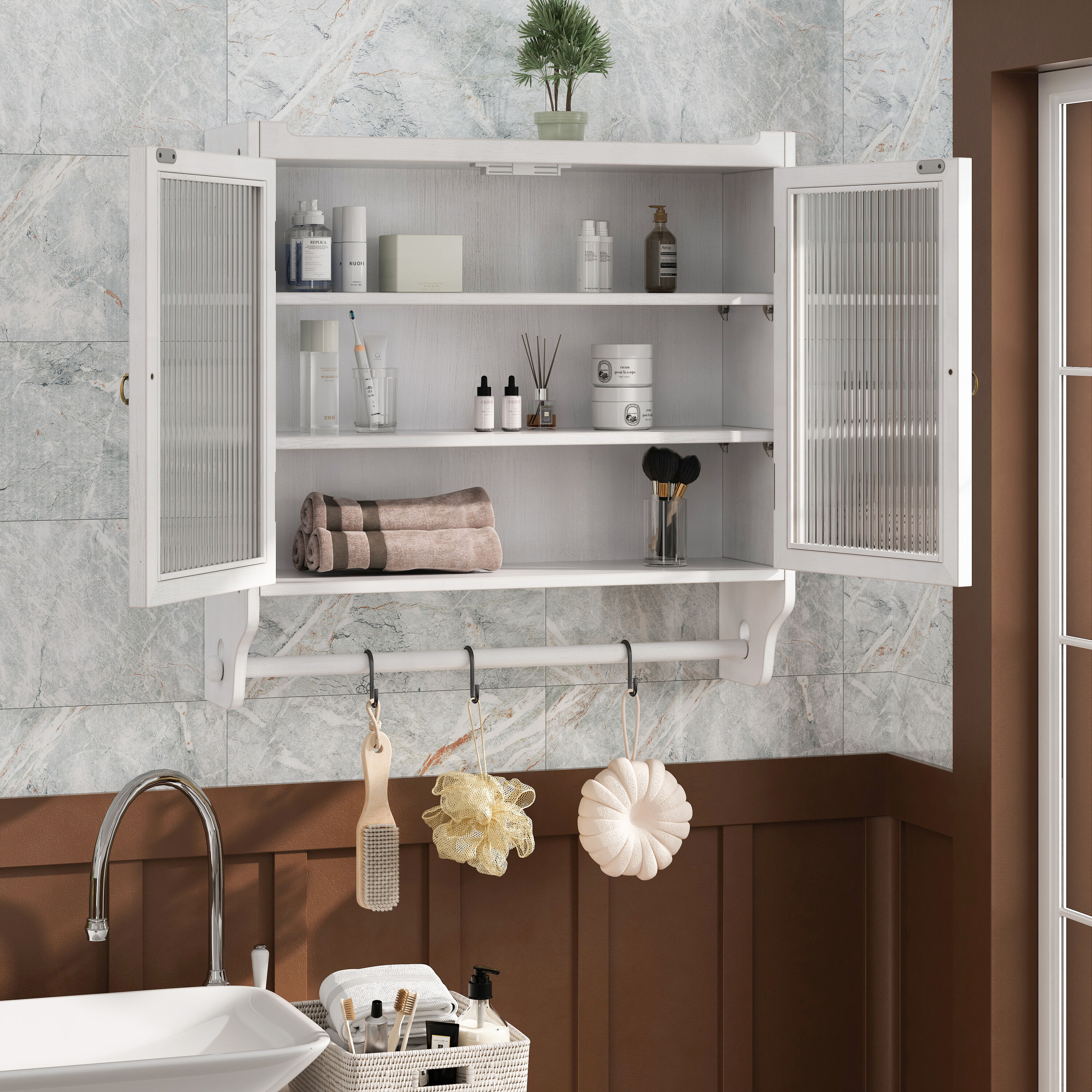 Gabinete de almacenamiento montado en la pared de utilidad de compuesto de madera blanco ZAKLOOP 7.08 pulgadas de Ancho x 23.62 pulgadas de Alto WU1396P149670