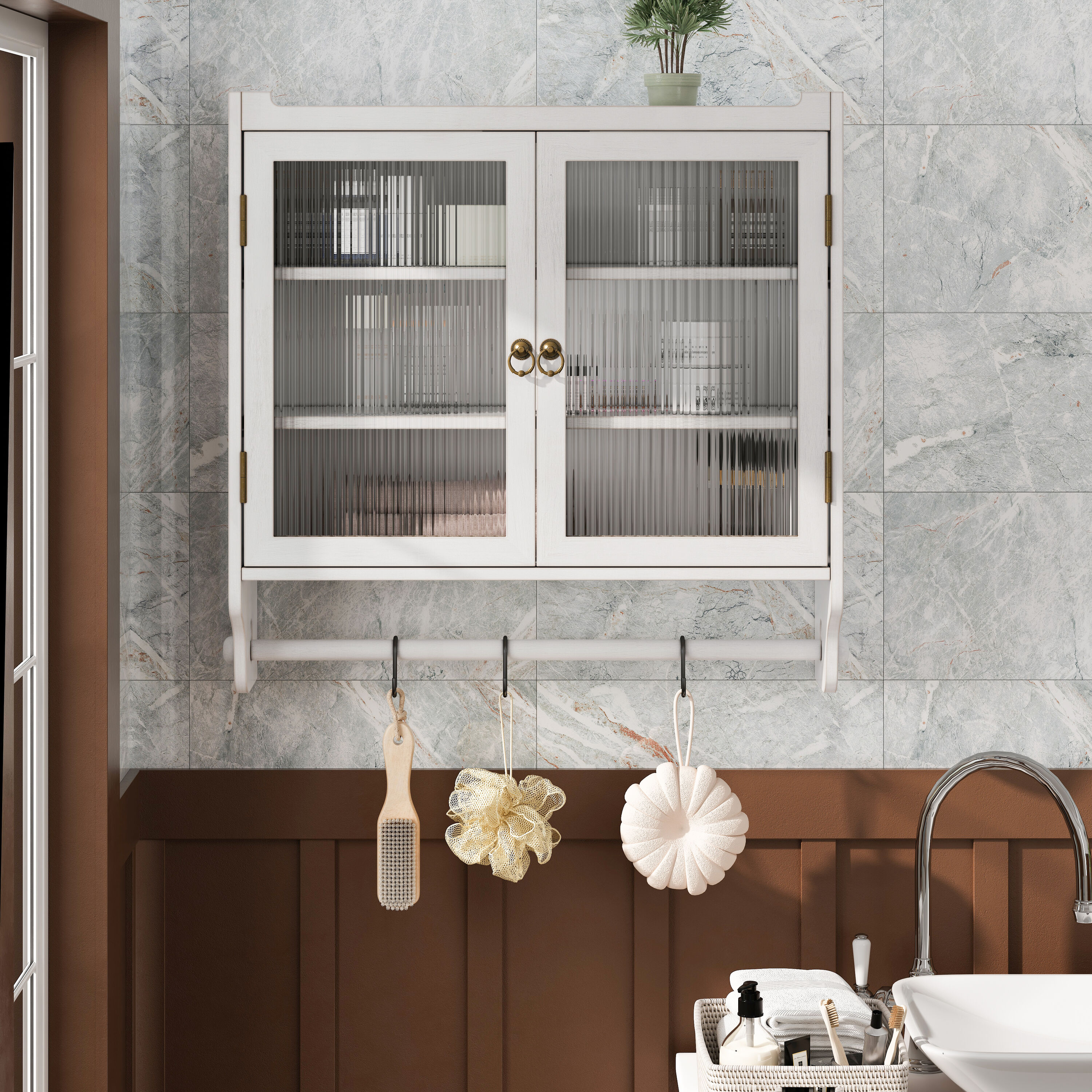 Gabinete de almacenamiento montado en la pared de utilidad de compuesto de madera blanco ZAKLOOP 7.08 pulgadas de Ancho x 23.62 pulgadas de Alto WU1396P149670
