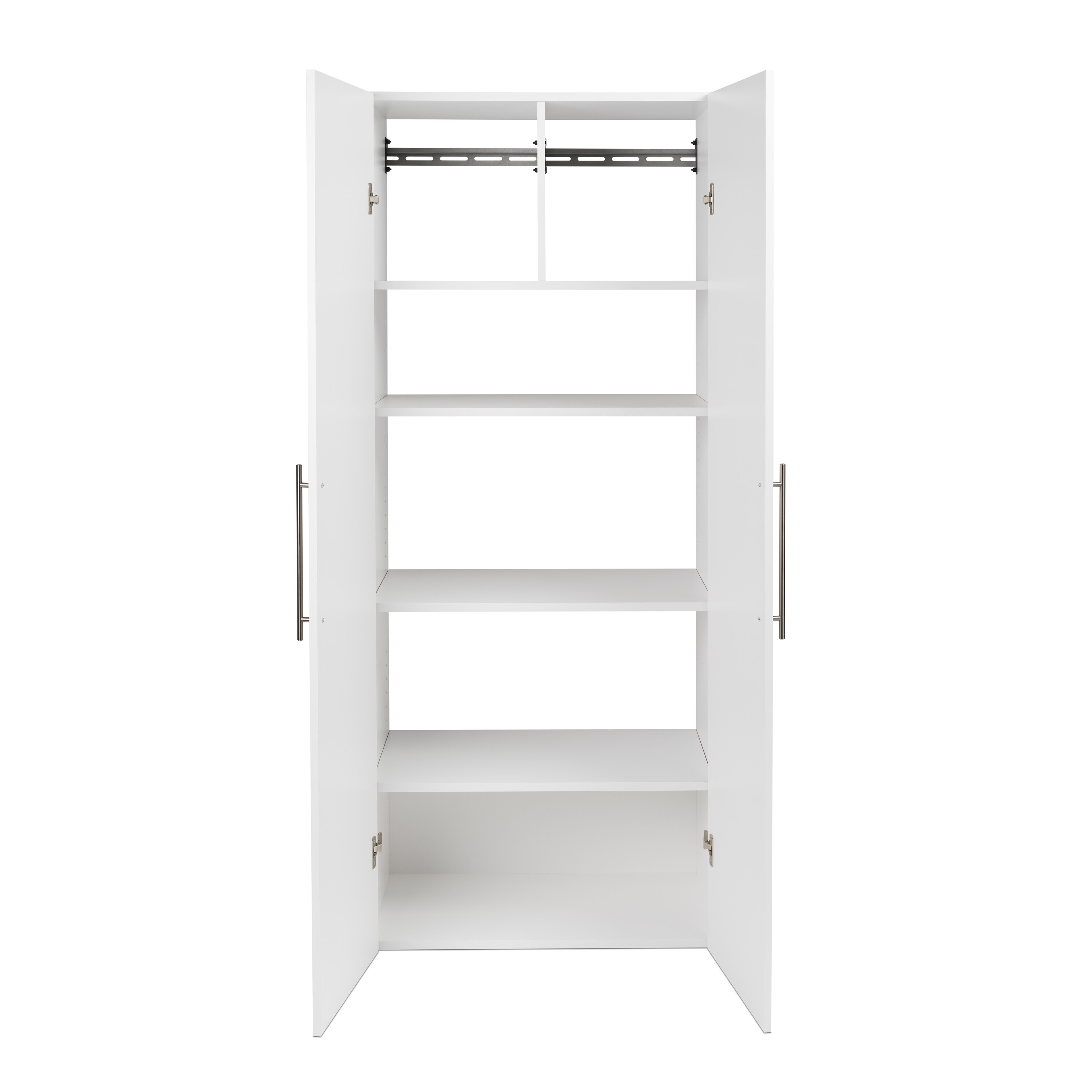 Gabinete de garaje de madera compuesta montado en la pared de 30 pulgadas de ancho x 72 pulgadas de alto x 16 pulgadas de profundidad en color blanco Prepac HangUps WSCW-0707-2K
