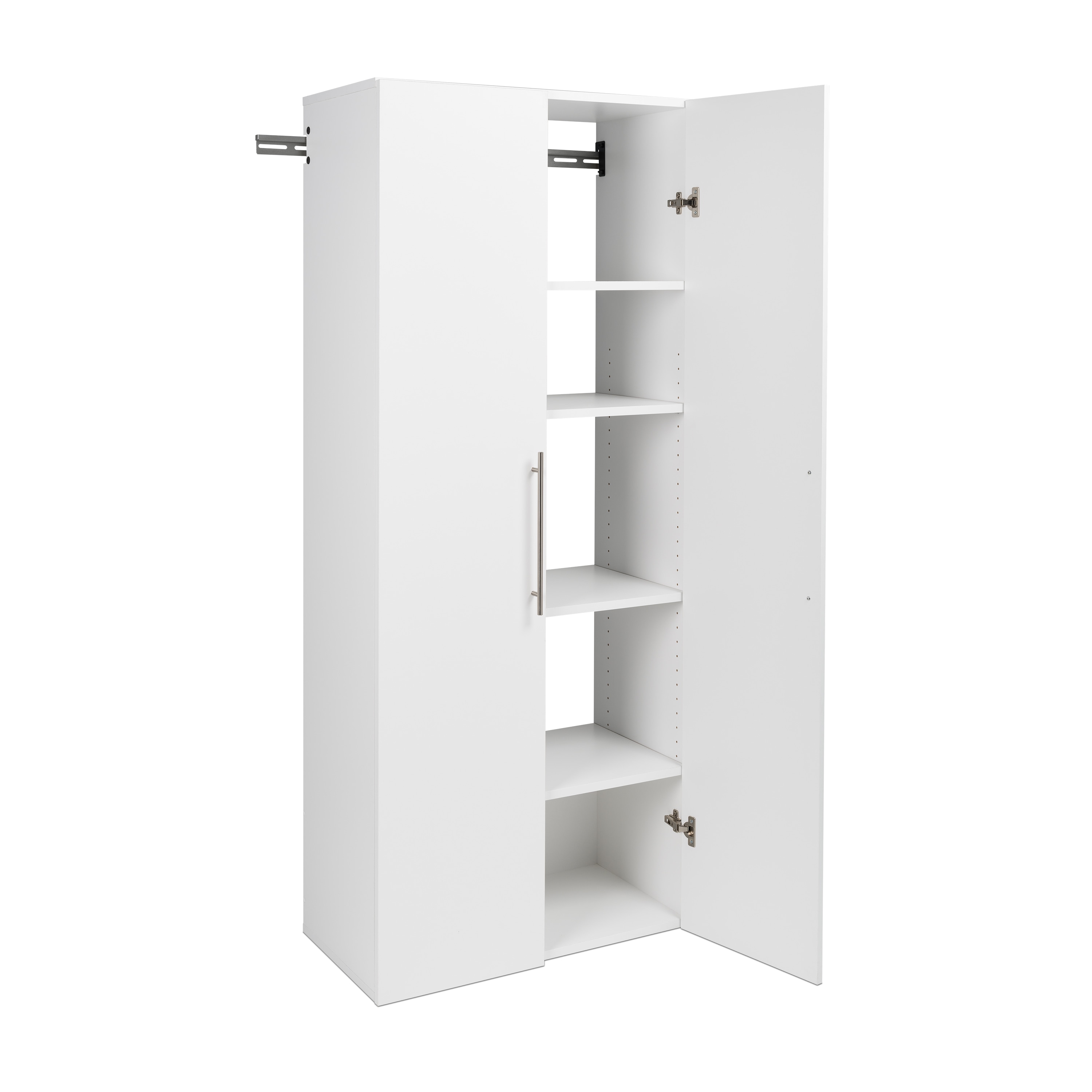 Gabinete de garaje de madera compuesta montado en la pared de 30 pulgadas de ancho x 72 pulgadas de alto x 16 pulgadas de profundidad en color blanco Prepac HangUps WSCW-0707-2K