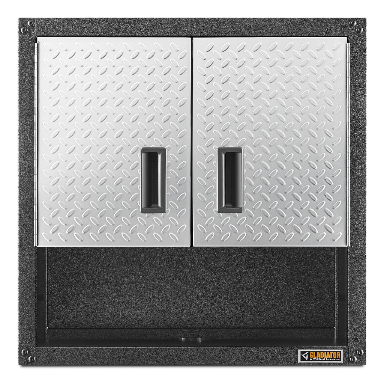 Gabinete de garaje de acero montado en la pared en gris listo para ensamblar Gladiator Ready-to-Assemble 3/4 Door Wall GearBox 28 pulgadas de ancho x 28 pulgadas de alto x 12 pulgadas de profundidad