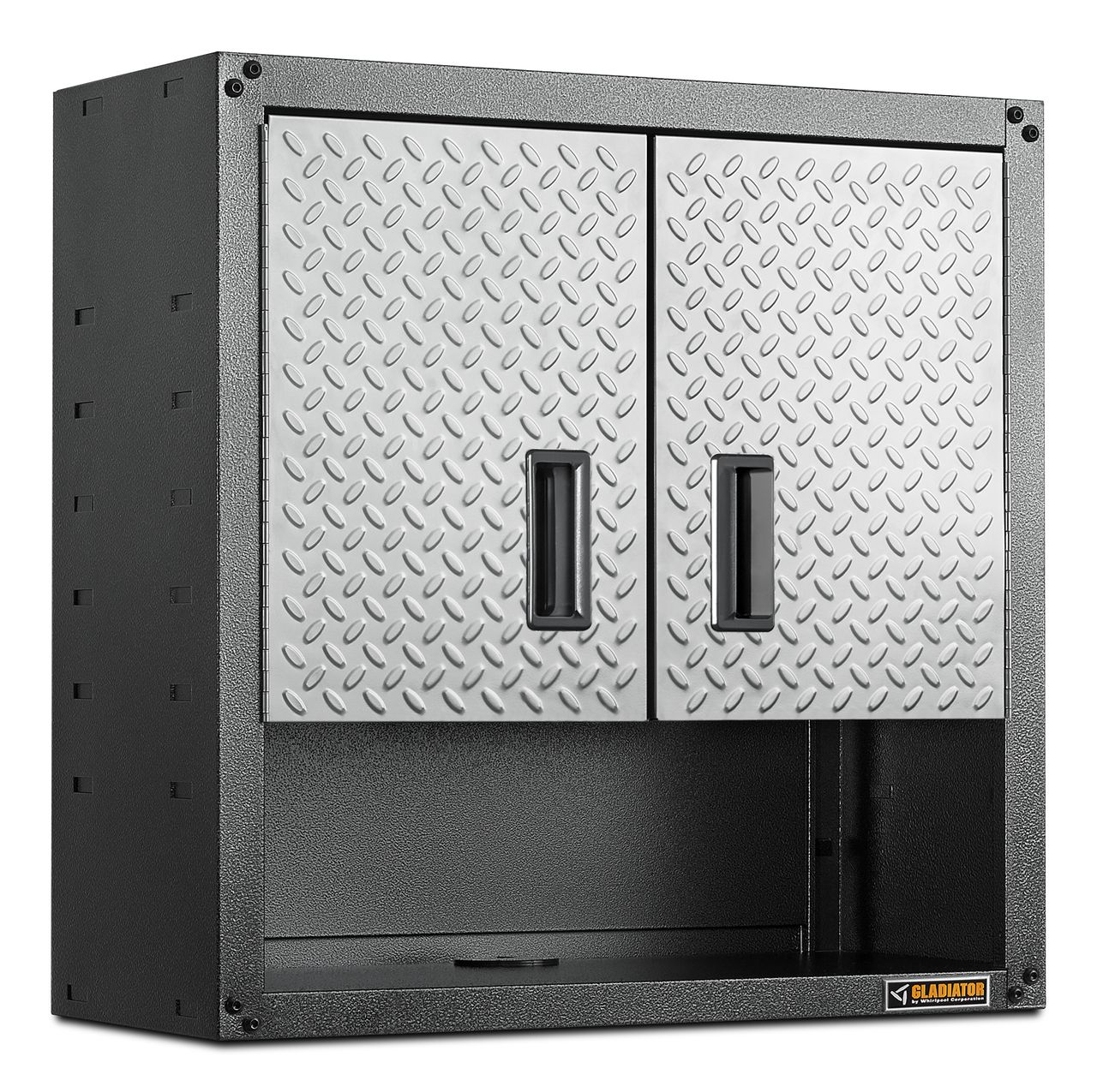 Gabinete de garaje de acero montado en la pared en gris listo para ensamblar Gladiator Ready-to-Assemble 3/4 Door Wall GearBox 28 pulgadas de ancho x 28 pulgadas de alto x 12 pulgadas de profundidad