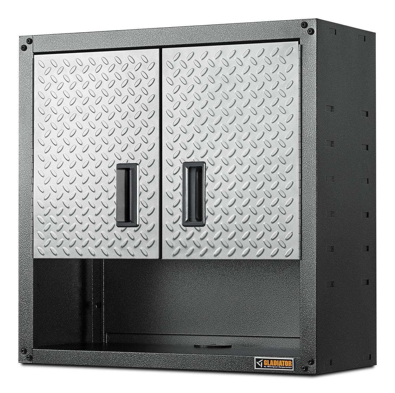 Gabinete de garaje de acero montado en la pared en gris listo para ensamblar Gladiator Ready-to-Assemble 3/4 Door Wall GearBox 28 pulgadas de ancho x 28 pulgadas de alto x 12 pulgadas de profundidad