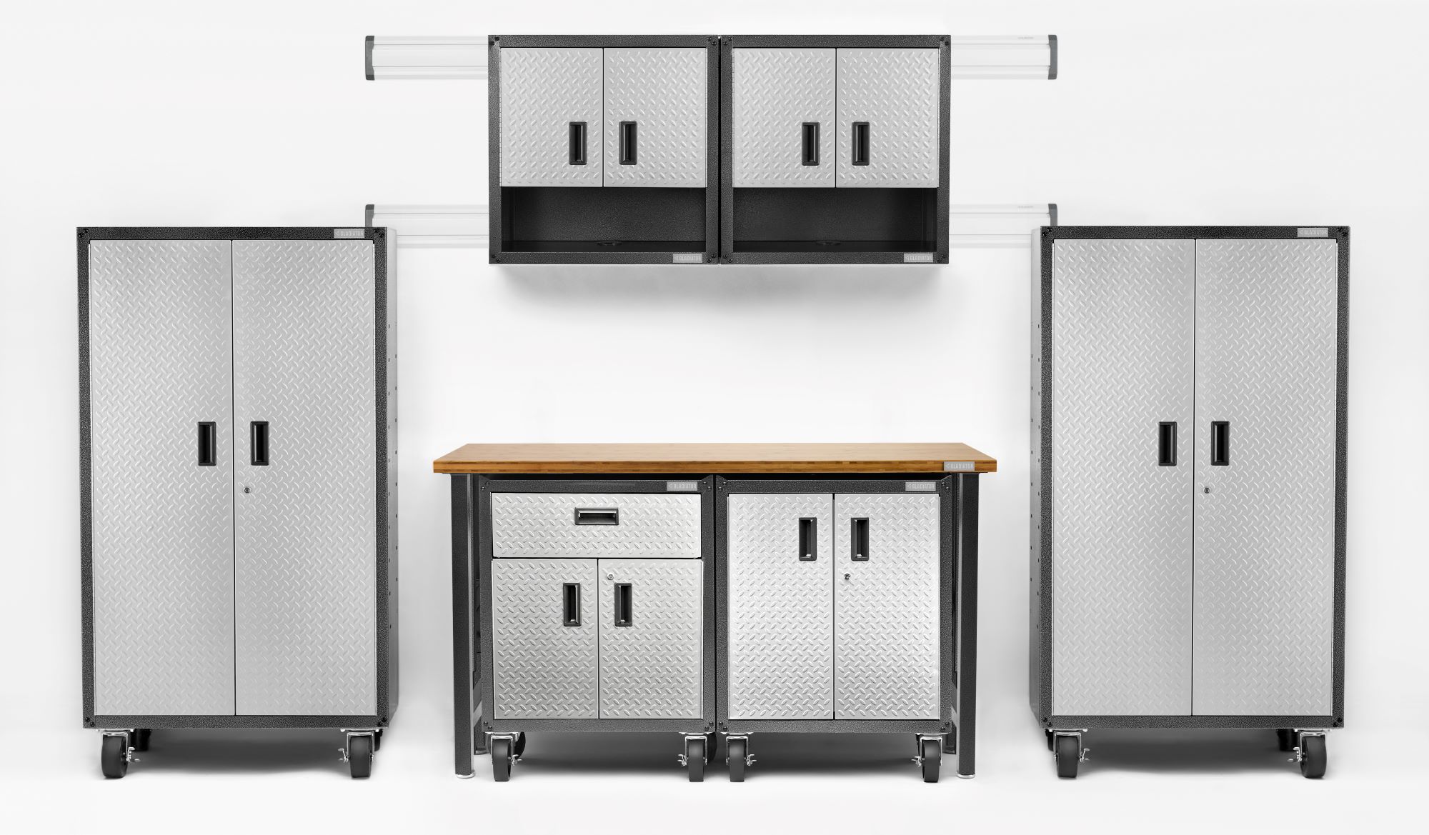 Gabinete de garaje de acero montado en la pared en gris listo para ensamblar Gladiator Ready-to-Assemble 3/4 Door Wall GearBox 28 pulgadas de ancho x 28 pulgadas de alto x 12 pulgadas de profundidad