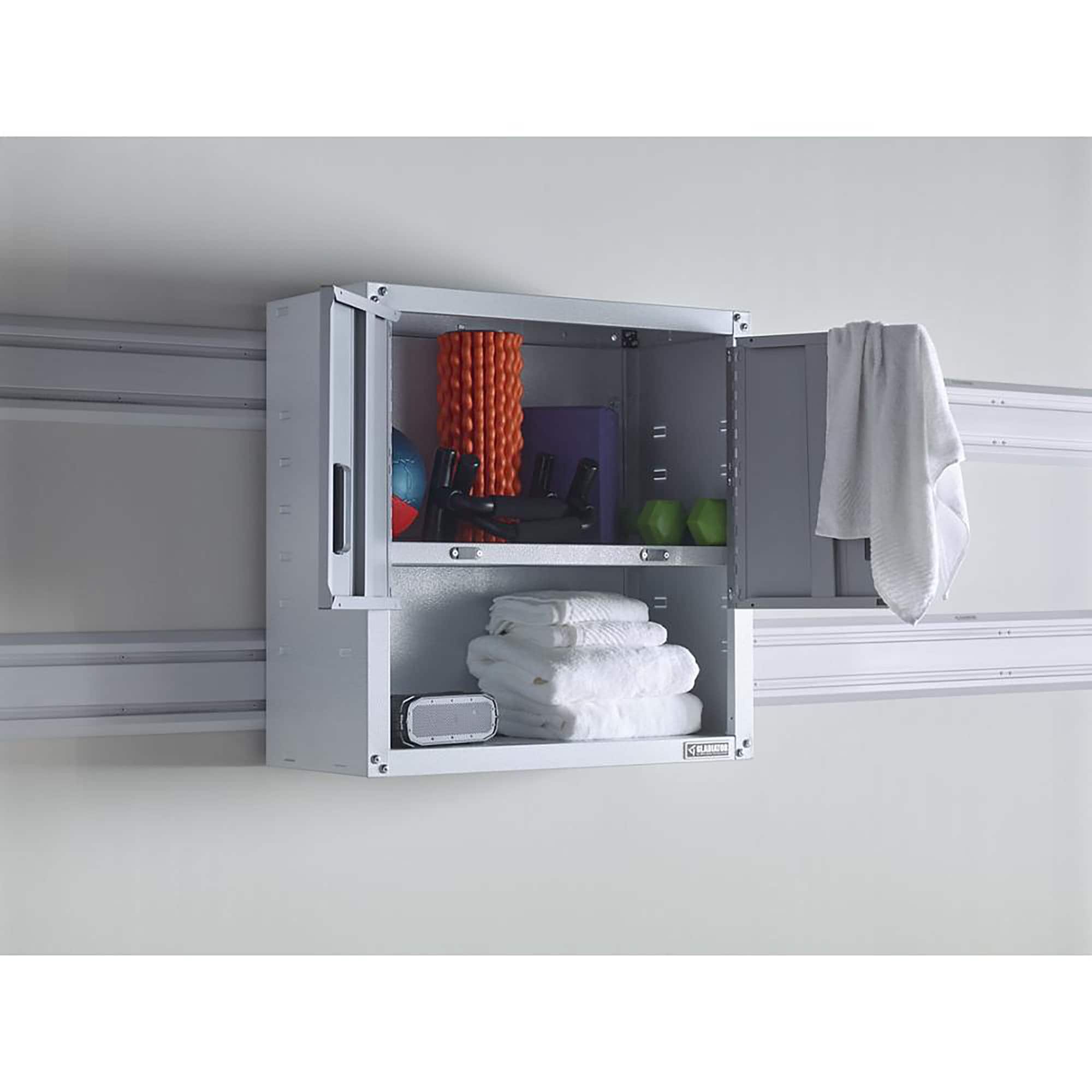 Gabinete de pared para garaje de acero de 28 pulgadas de ancho x 28 pulgadas de alto x 12 pulgadas de profundidad en color blanco Gladiator GAWG28KVEW