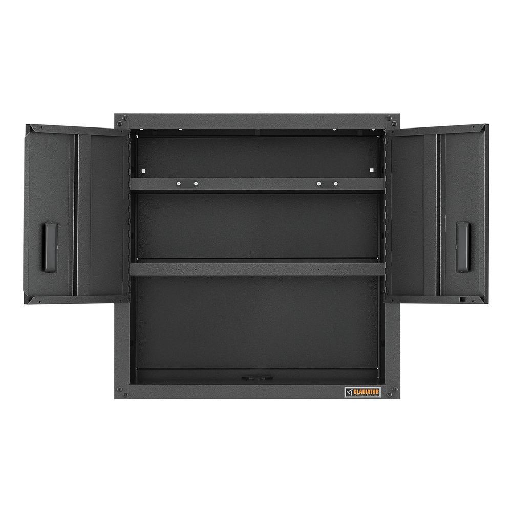 Gabinete de garaje de acero montado en la pared Gladiator de 28 pulgadas de ancho x 28 pulgadas de alto x 12 pulgadas de profundidad en gris GAWG28KDESG
