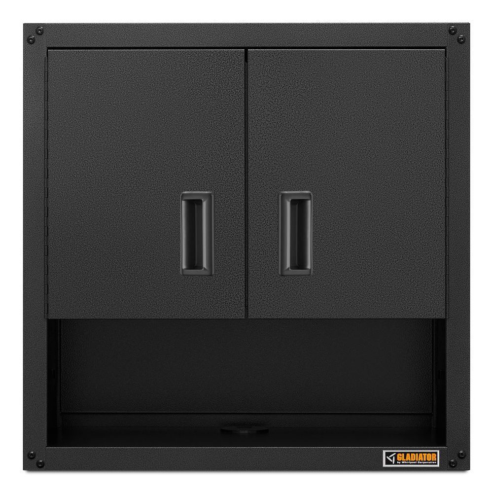Gabinete de garaje de acero montado en la pared Gladiator de 28 pulgadas de ancho x 28 pulgadas de alto x 12 pulgadas de profundidad en gris GAWG28KDESG