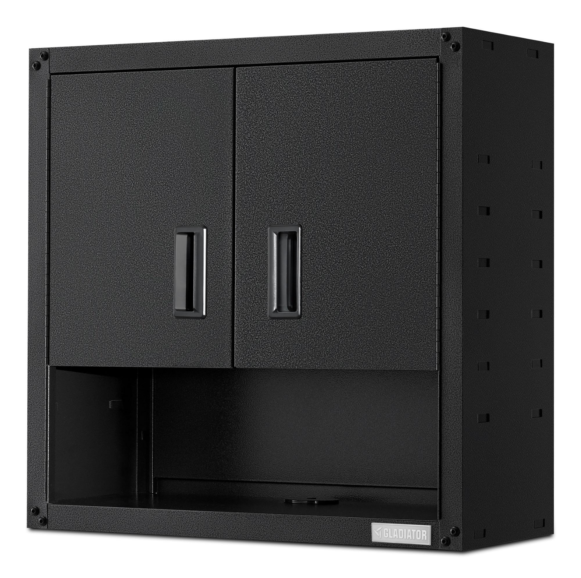 Gabinete de garaje de acero montado en la pared Gladiator de 28 pulgadas de ancho x 28 pulgadas de alto x 12 pulgadas de profundidad en gris GAWG28KDESG
