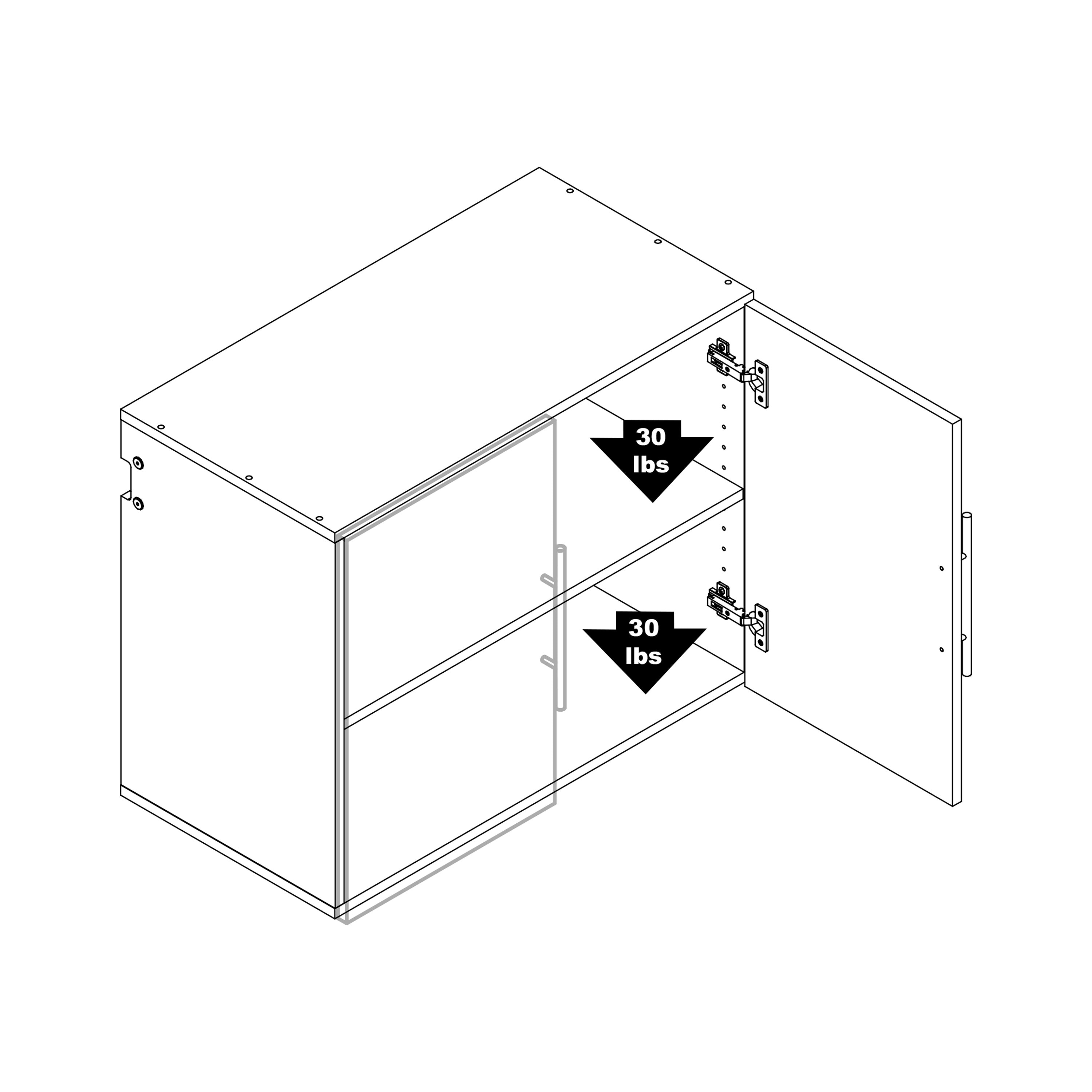Gabinete de garaje de madera compuesta montado en la pared Prepac HangUps de 30 pulgadas de ancho x 24 pulgadas de alto x 16 pulgadas de profundidad en negro BSUW-0707-1
