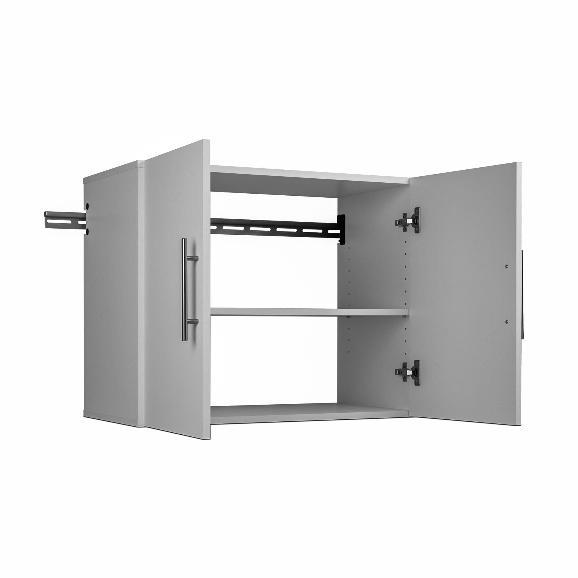 Gabinete de garaje de madera compuesta montado en la pared en gris de 30 pulgadas de ancho x 24 pulgadas de alto x 16 pulgadas de profundidad de Prepac HangUps GSUW-0707-1