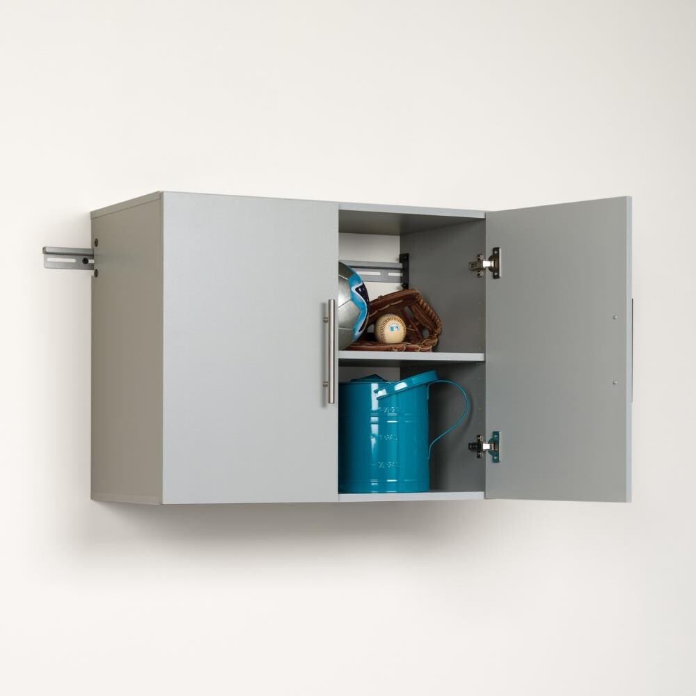 Gabinete de garaje de madera compuesta montado en la pared en gris de 30 pulgadas de ancho x 24 pulgadas de alto x 16 pulgadas de profundidad de Prepac HangUps GSUW-0707-1