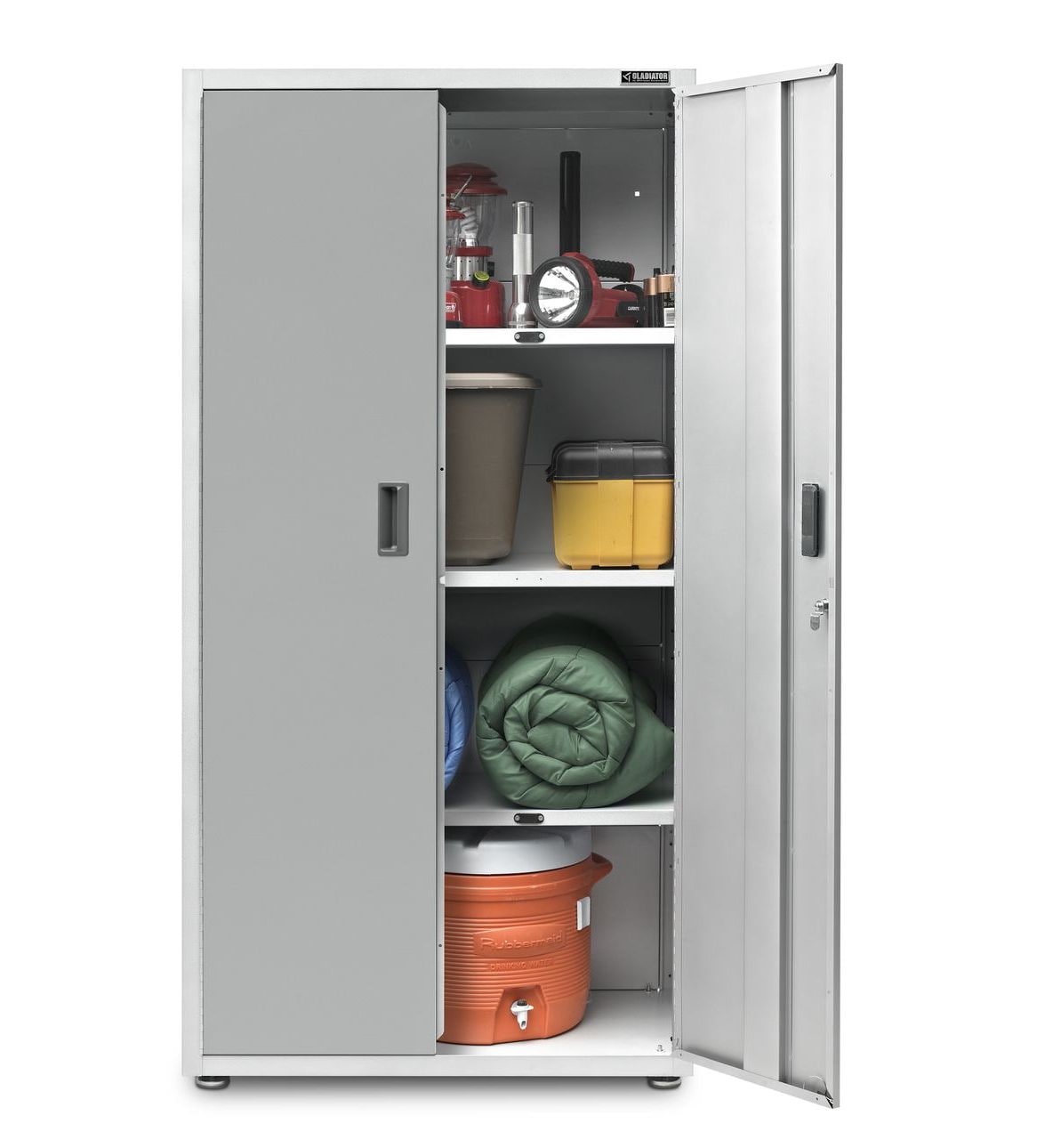 Gabinete de garaje de acero grande Gladiator Ready-to-Assemble GearBox 36.0 pulgadas de ancho x 72.0 pulgadas de alto x 18.0 pulgadas de profundidad, para piso o montado en la pared, en color blanco.
