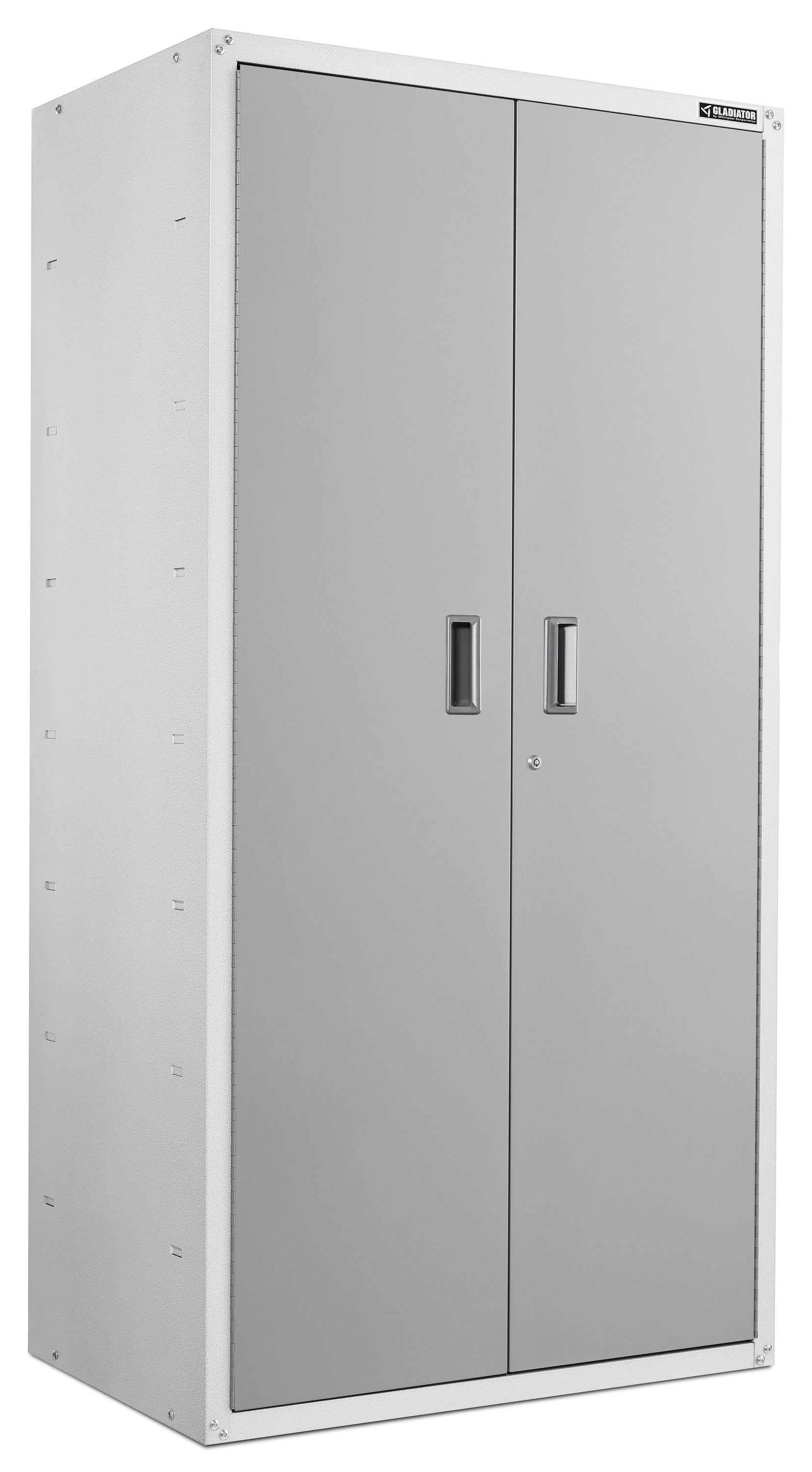 Gabinete de garaje de acero grande Gladiator Ready-to-Assemble GearBox 36.0 pulgadas de ancho x 72.0 pulgadas de alto x 18.0 pulgadas de profundidad, para piso o montado en la pared, en color blanco.