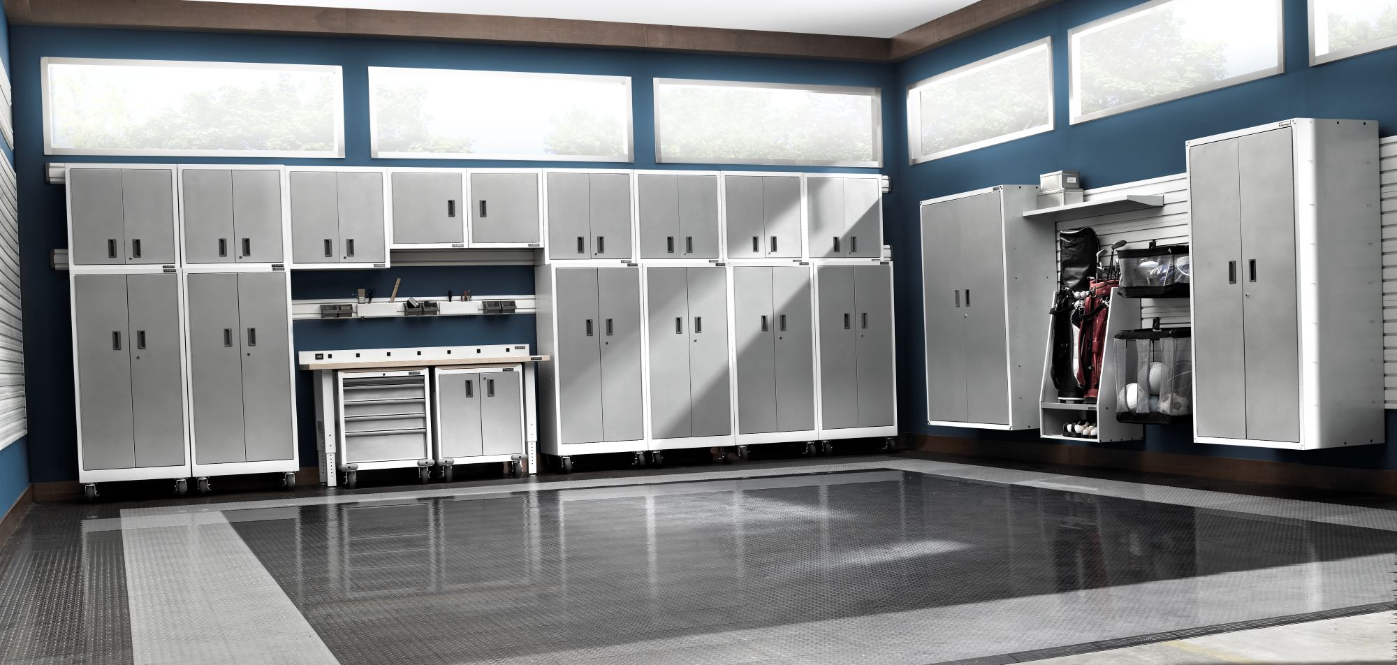 Gabinete de garaje de acero grande Gladiator Ready-to-Assemble GearBox 36.0 pulgadas de ancho x 72.0 pulgadas de alto x 18.0 pulgadas de profundidad, para piso o montado en la pared, en color blanco.