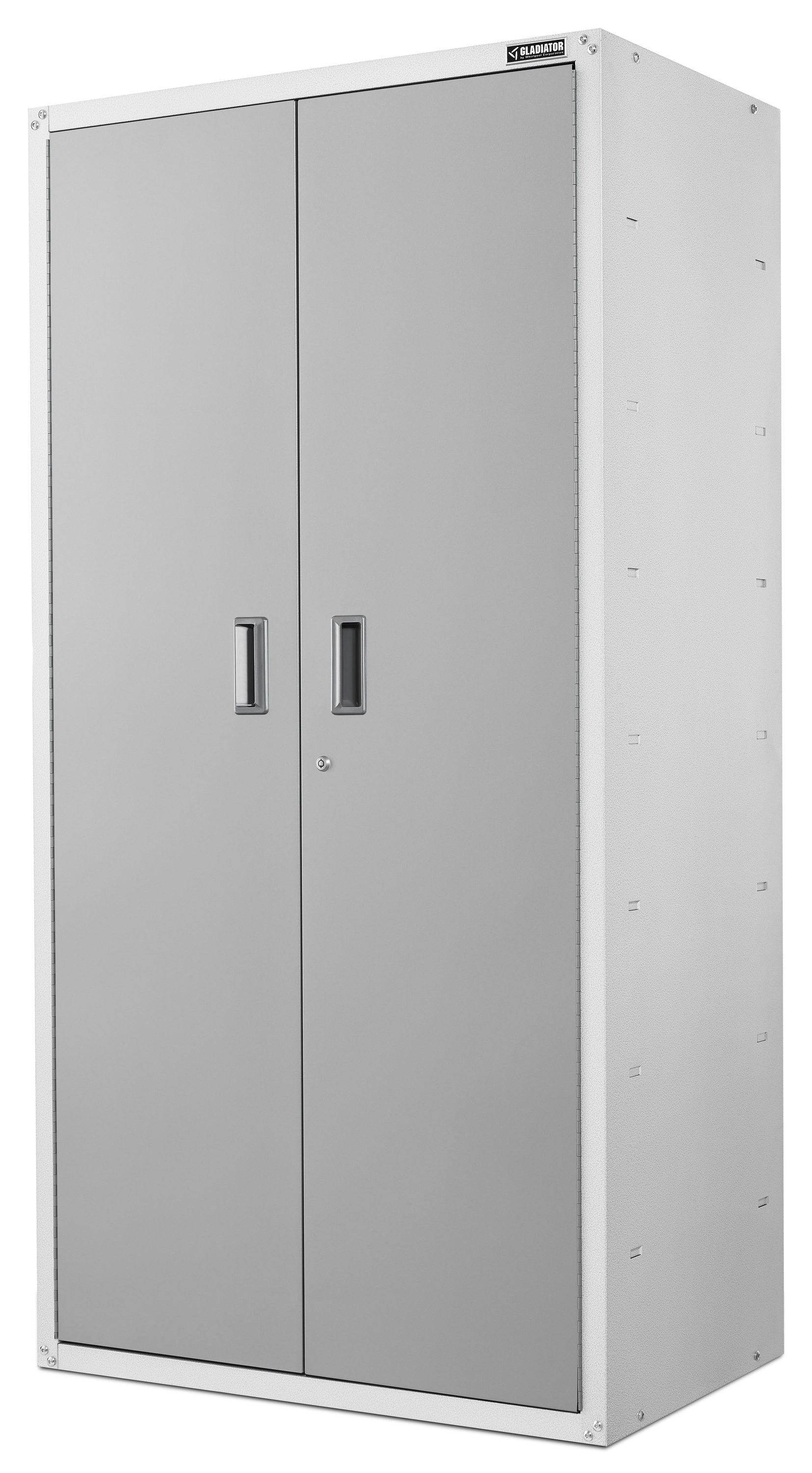 Gabinete de garaje de acero grande Gladiator Ready-to-Assemble GearBox 36.0 pulgadas de ancho x 72.0 pulgadas de alto x 18.0 pulgadas de profundidad, para piso o montado en la pared, en color blanco.
