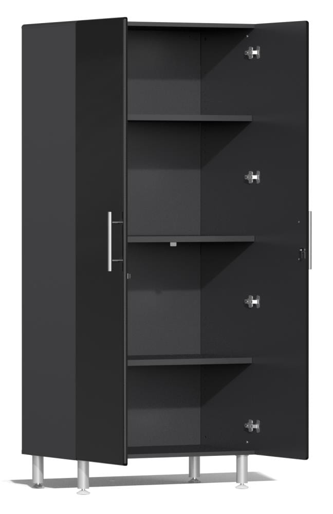 Sistema de almacenamiento para garaje Ulti-MATE 82.7 pulgadas de ancho x 80 pulgadas de alto x 21 pulgadas de profundidad con 5 gabinetes de madera compuesta, frente metálico negro y caja gris UG22050B