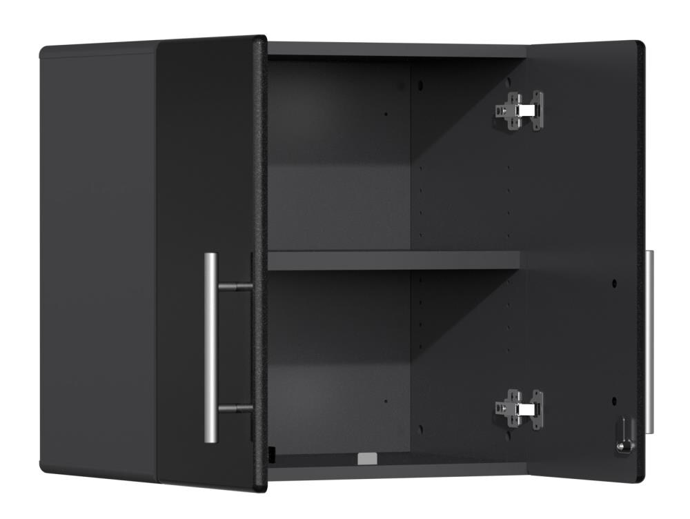 Sistema de almacenamiento para garaje Ulti-MATE 82.7 pulgadas de ancho x 80 pulgadas de alto x 21 pulgadas de profundidad con 5 gabinetes de madera compuesta, frente metálico negro y caja gris UG22050B