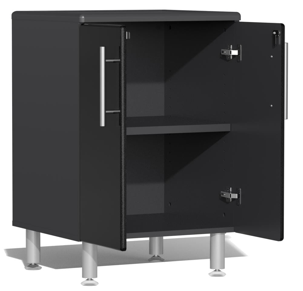 Sistema de almacenamiento para garaje Ulti-MATE 82.7 pulgadas de ancho x 80 pulgadas de alto x 21 pulgadas de profundidad con 5 gabinetes de madera compuesta, frente metálico negro y caja gris UG22050B