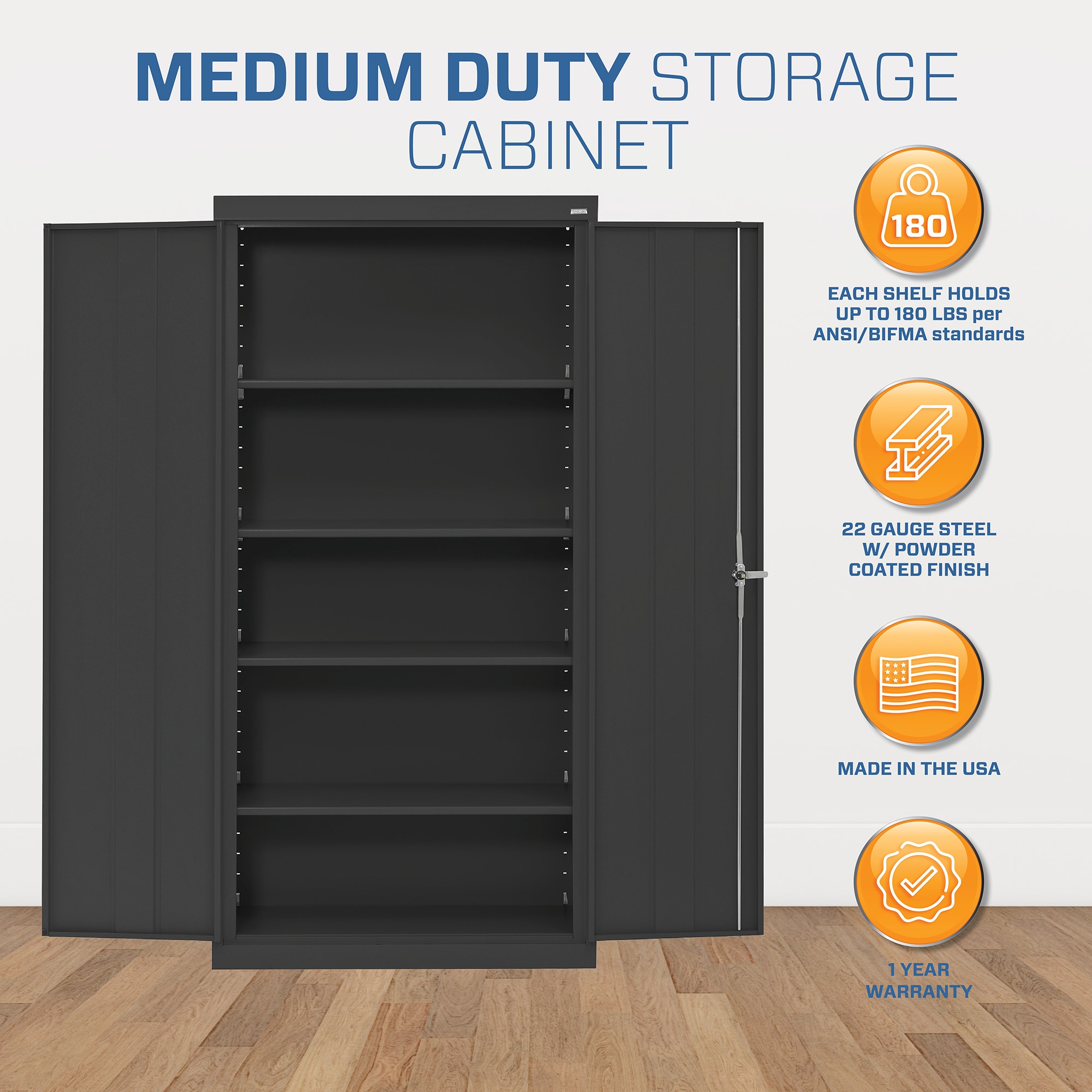 Gabinete metálico independiente para garaje en negro de 36 pulgadas de ancho x 72 pulgadas de alto x 24 pulgadas de profundidad Sandusky CA41362472-09