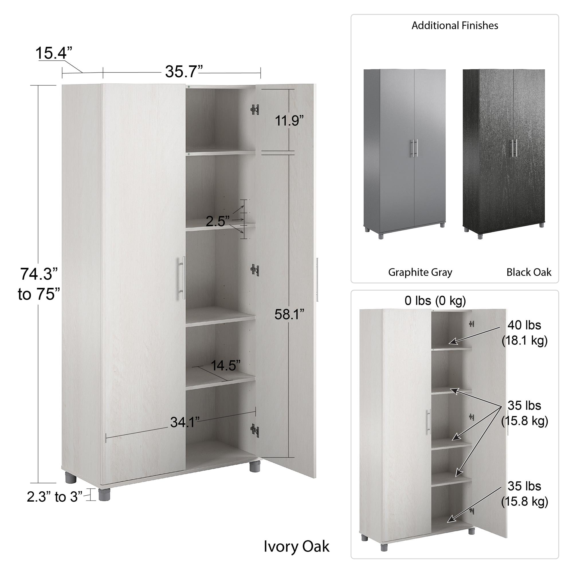 Gabinete de almacenamiento independiente de utilidad de madera compuesta de roble negro/caída de la noche Ameriwood Home Camberly 35.68 pulgadas de ancho x 74.31 pulgadas de altura 3402335COM