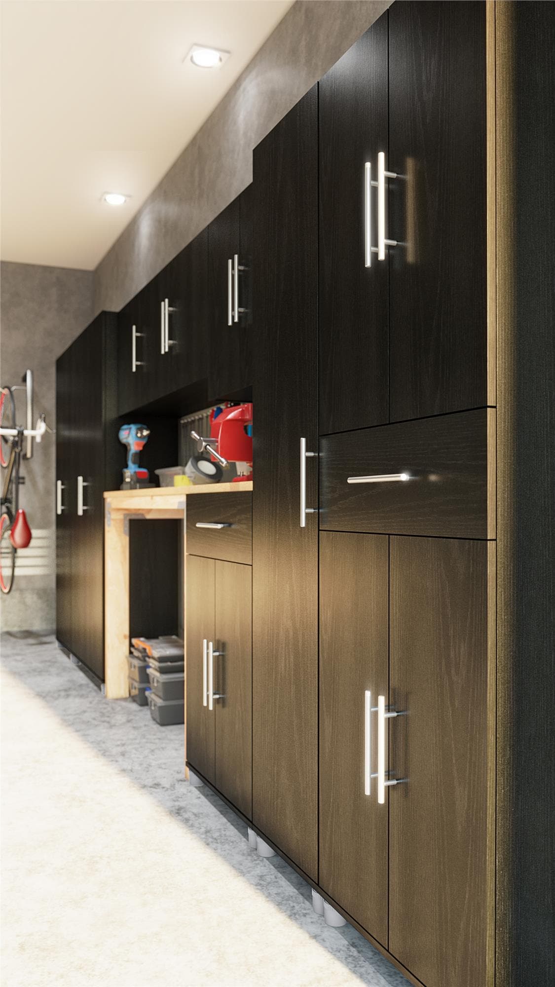 Gabinete de almacenamiento independiente de utilidad de madera compuesta de roble negro/caída de la noche Ameriwood Home Camberly 35.68 pulgadas de ancho x 74.31 pulgadas de altura 3402335COM