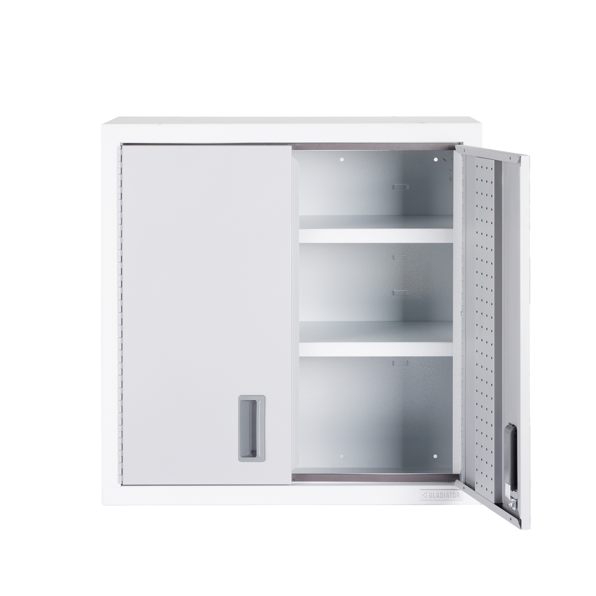 Gabinete de garaje de acero montado en la pared en blanco Gladiator Premier Wall GearBox 30.0000 pulgadas W x 30.0000 pulgadas H x 12.0000 pulgadas D