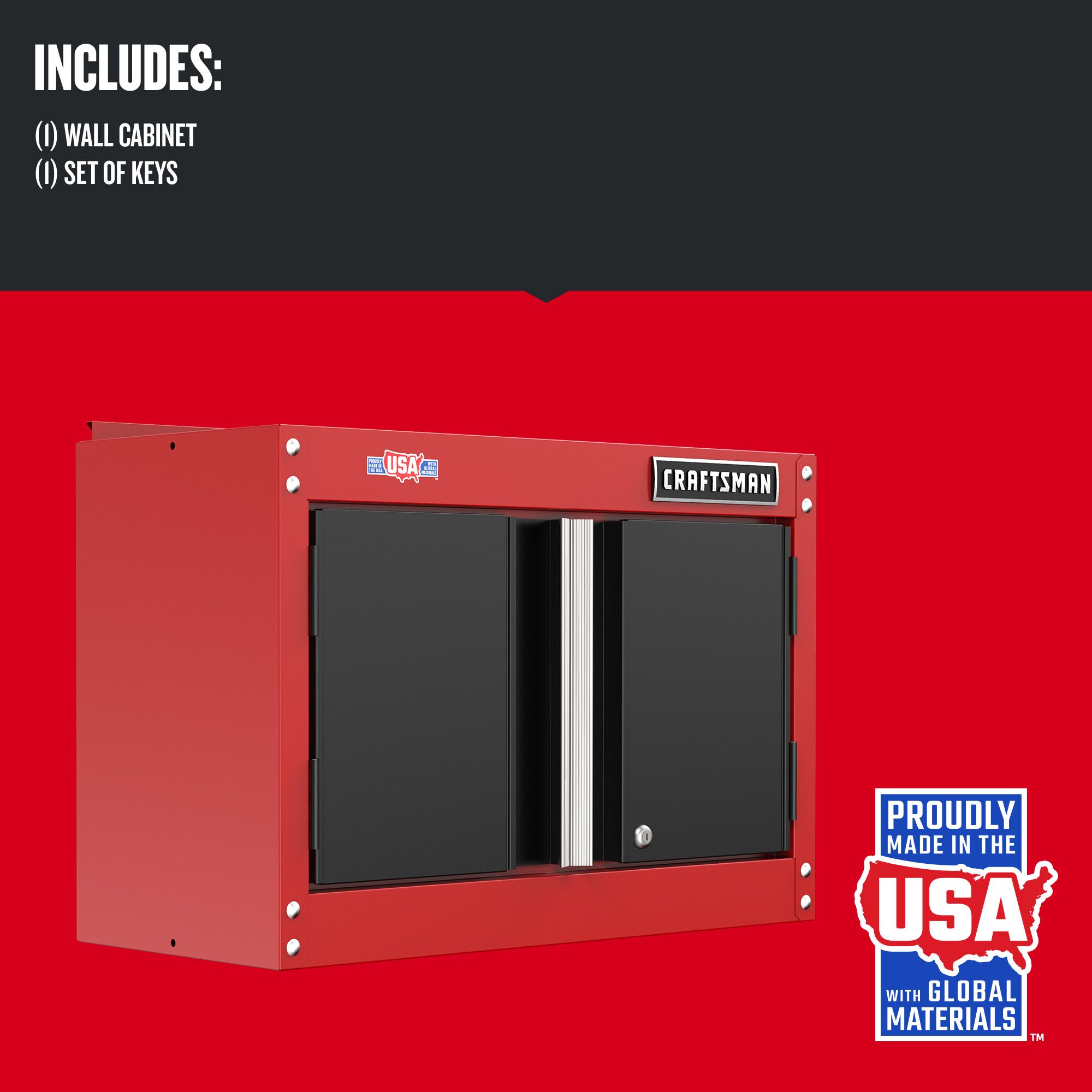 Gabinete de garaje de acero montado en la pared CRAFTSMAN 26.5 pulgadas de ancho x 18.14 pulgadas de alto x 12.03 pulgadas de profundidad en color rojo CMST21802RB