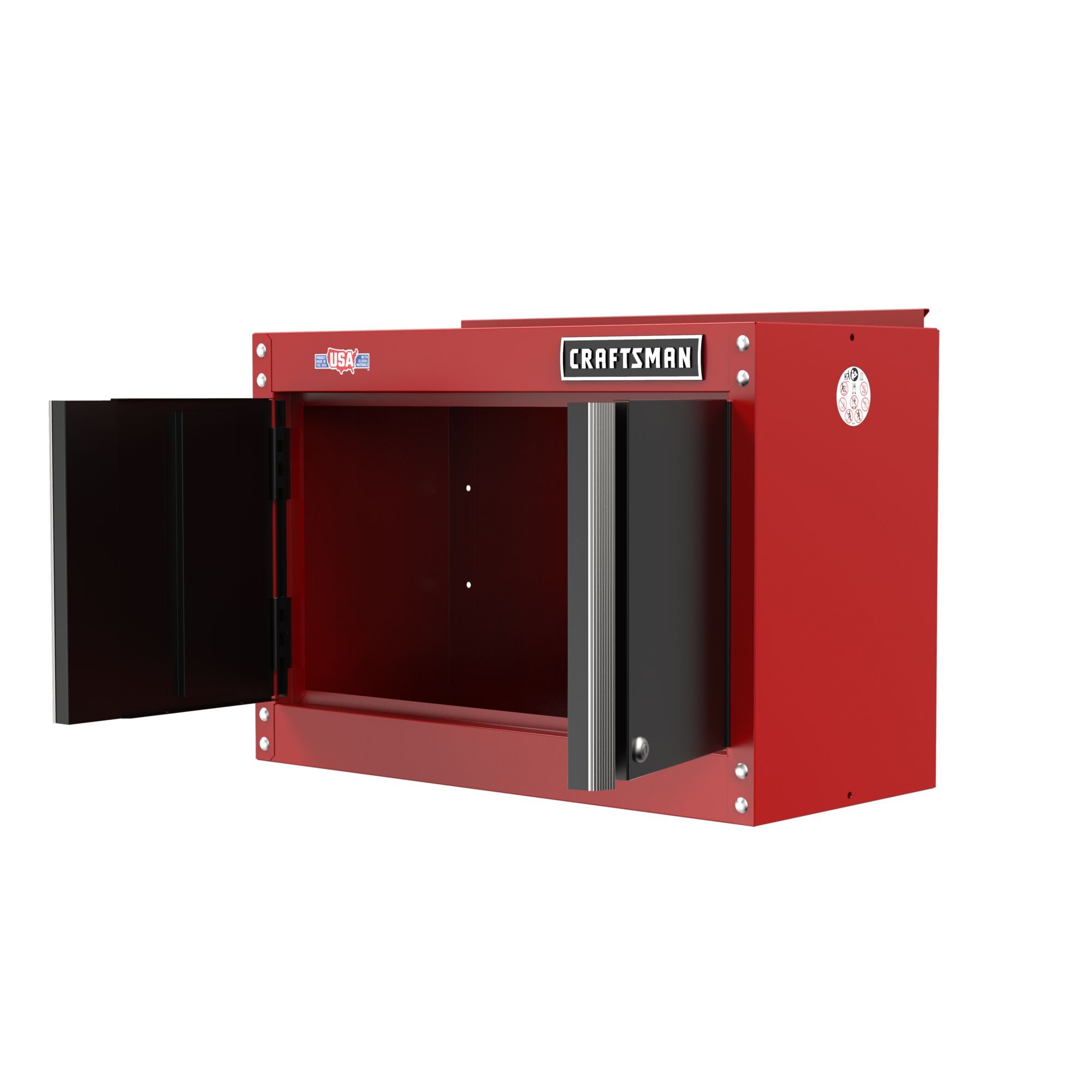 Gabinete de garaje de acero montado en la pared CRAFTSMAN 26.5 pulgadas de ancho x 18.14 pulgadas de alto x 12.03 pulgadas de profundidad en color rojo CMST21802RB