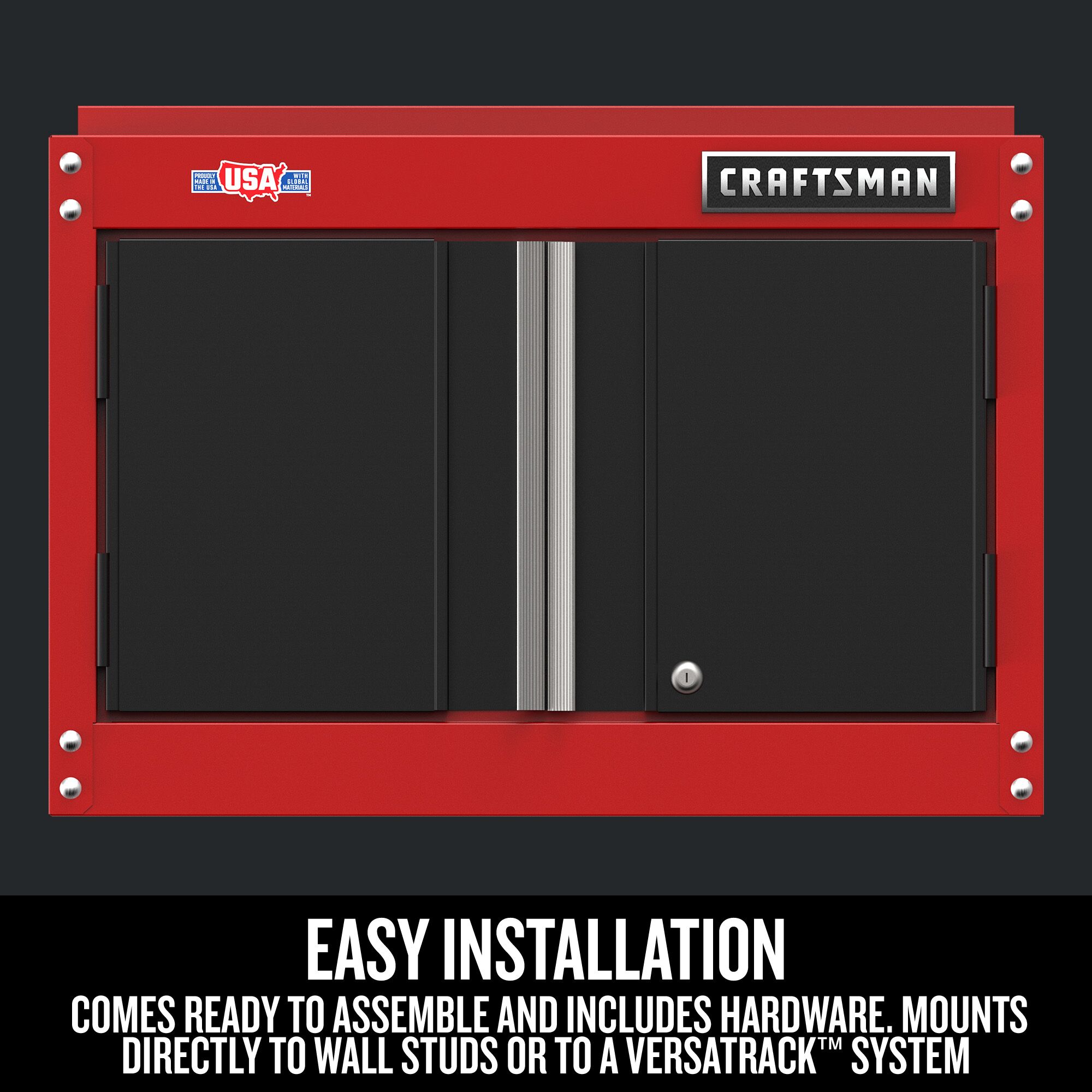 Gabinete de garaje de acero montado en la pared CRAFTSMAN 26.5 pulgadas de ancho x 18.14 pulgadas de alto x 12.03 pulgadas de profundidad en color rojo CMST21802RB