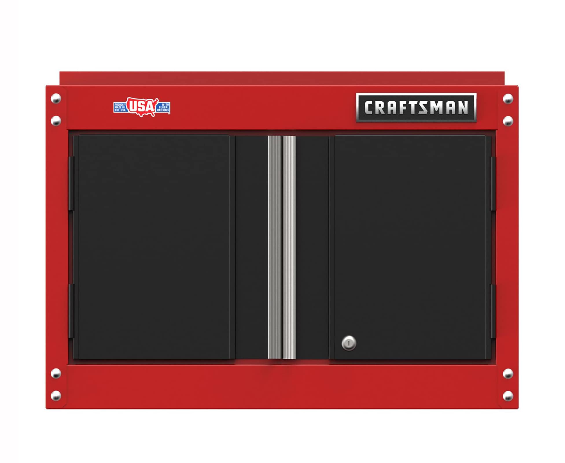 Gabinete de garaje de acero montado en la pared CRAFTSMAN 26.5 pulgadas de ancho x 18.14 pulgadas de alto x 12.03 pulgadas de profundidad en color rojo CMST21802RB