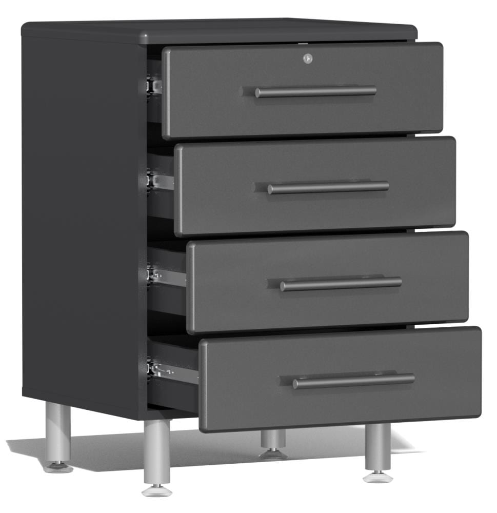 Sistema de almacenamiento para garaje Ulti-MATE 70.8 pulgadas de ancho x 36.5 pulgadas de alto x 21 pulgadas de profundidad 3 gabinetes de madera compuesta con frente metálico gris y caja de gabinete gris. UG24042G