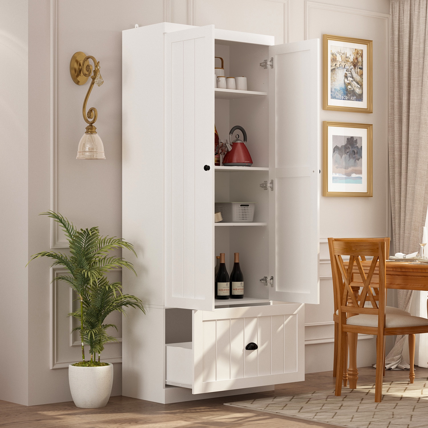 Gabinete de almacenamiento utility independiente de madera compuesta blanca FUFU&GAGA 27.6 pulgadas de ancho x 70.9 pulgadas de alto LJY-KF020324-01