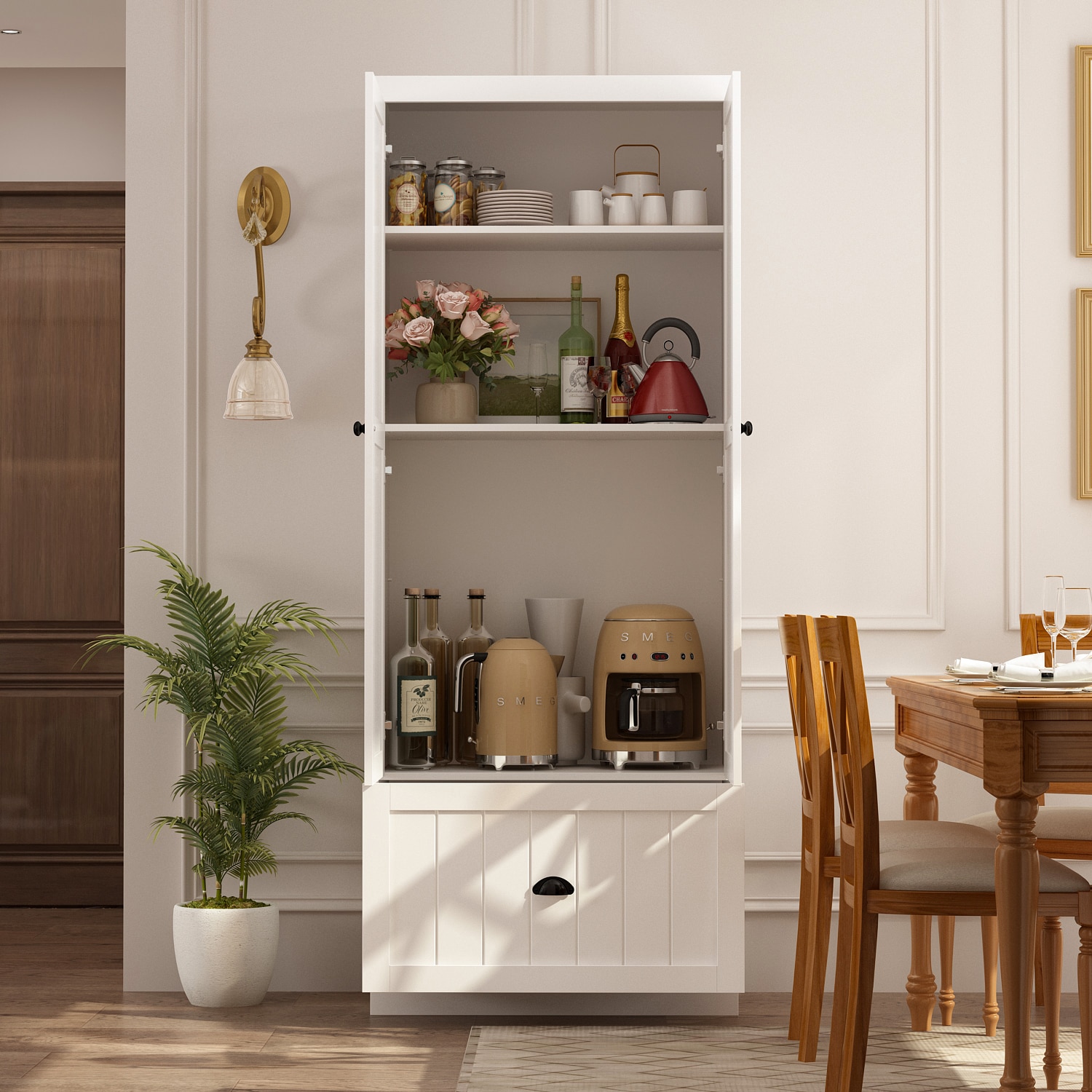 Gabinete de almacenamiento utility independiente de madera compuesta blanca FUFU&GAGA 27.6 pulgadas de ancho x 70.9 pulgadas de alto LJY-KF020324-01