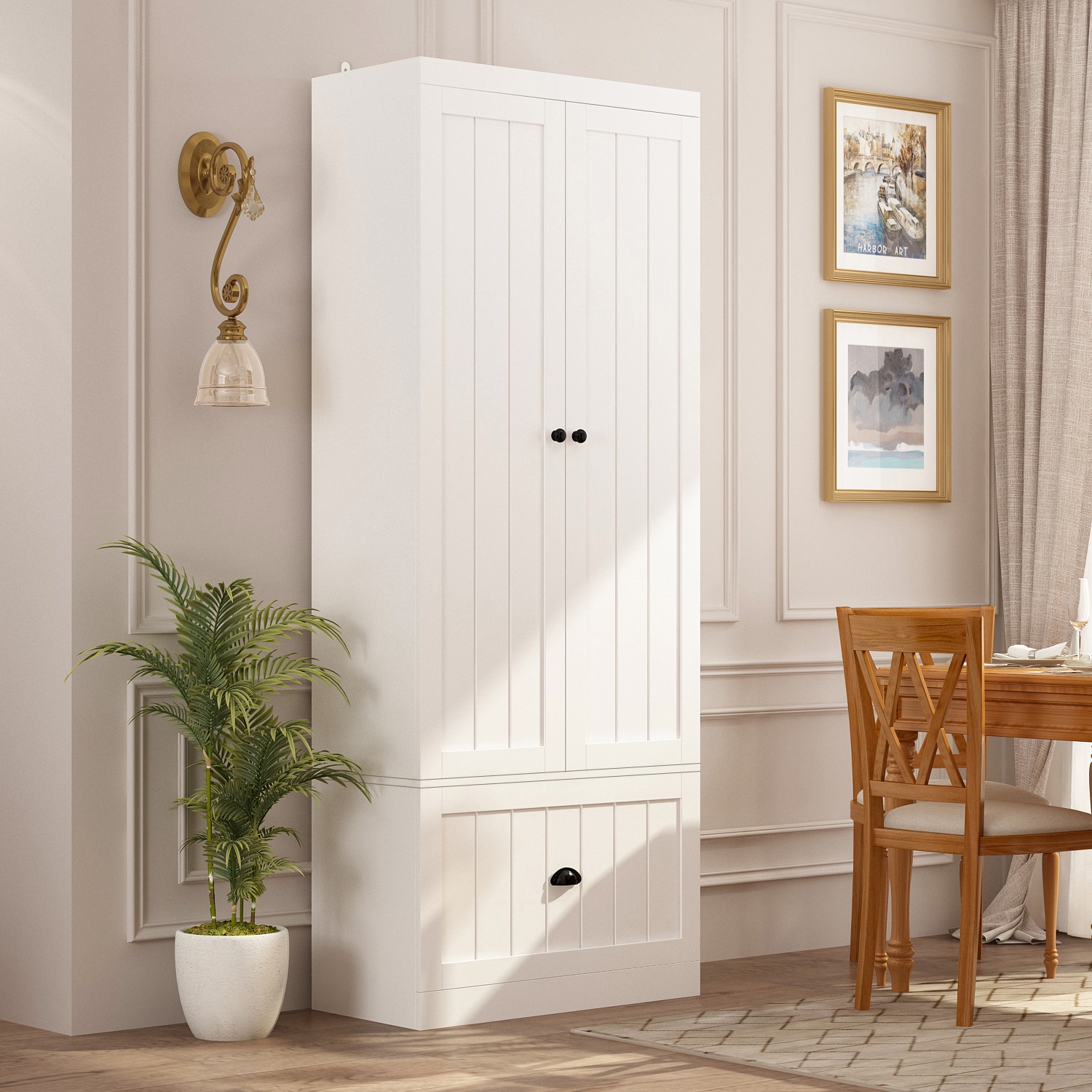 Gabinete de almacenamiento utility independiente de madera compuesta blanca FUFU&GAGA 27.6 pulgadas de ancho x 70.9 pulgadas de alto LJY-KF020324-01