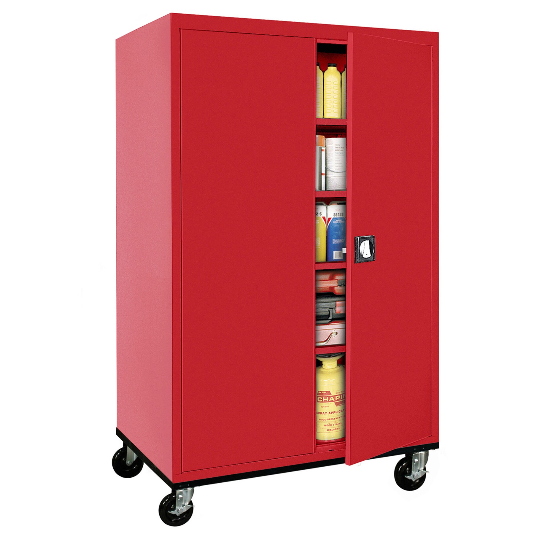 Gabinete de garaje de acero independiente en rojo de 46 pulgadas de ancho x 78 pulgadas de alto x 24 pulgadas de profundidad Sandusky TA4R462472-01