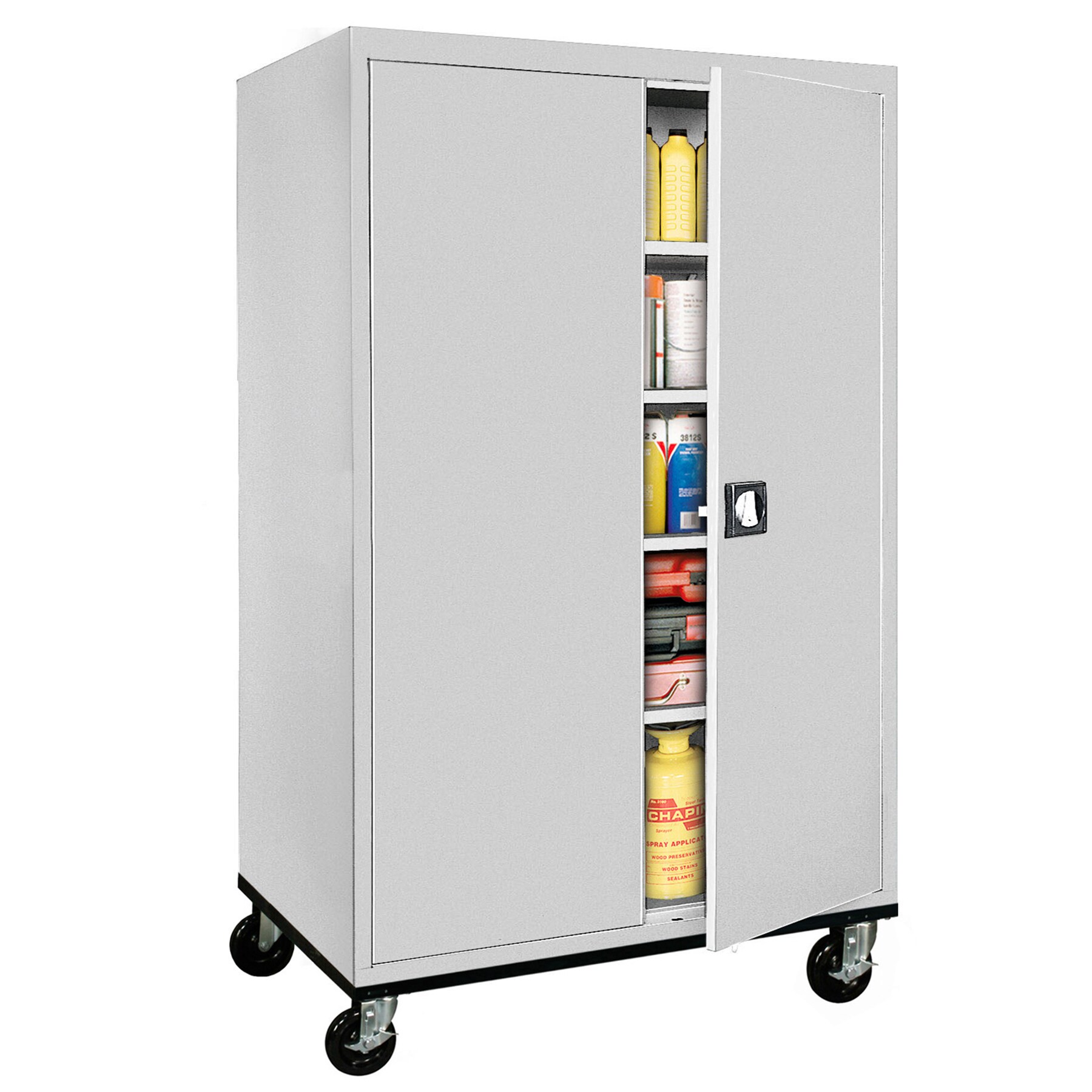 Gabinete de garaje independiente de acero en gris de 46 pulgadas de ancho x 78 pulgadas de alto x 24 pulgadas de profundidad Sandusky TA4R462472-05