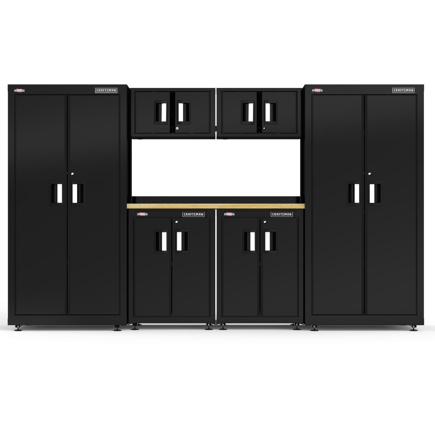 Sistema de almacenamiento para garaje de acero negro/suave CRAFTSMAN de 125.7 pulgadas de ancho x 74 pulgadas de alto x 21.5 pulgadas de profundidad con 6 gabinetes CMST98239BK