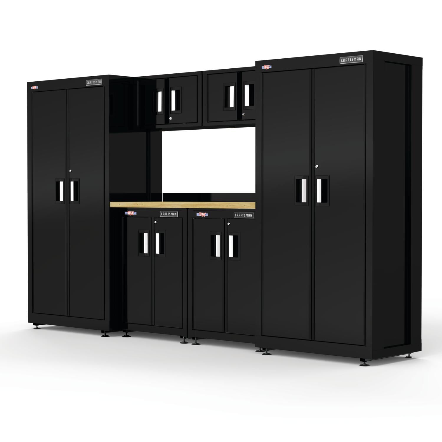 Sistema de almacenamiento para garaje de acero negro/suave CRAFTSMAN de 125.7 pulgadas de ancho x 74 pulgadas de alto x 21.5 pulgadas de profundidad con 6 gabinetes CMST98239BK