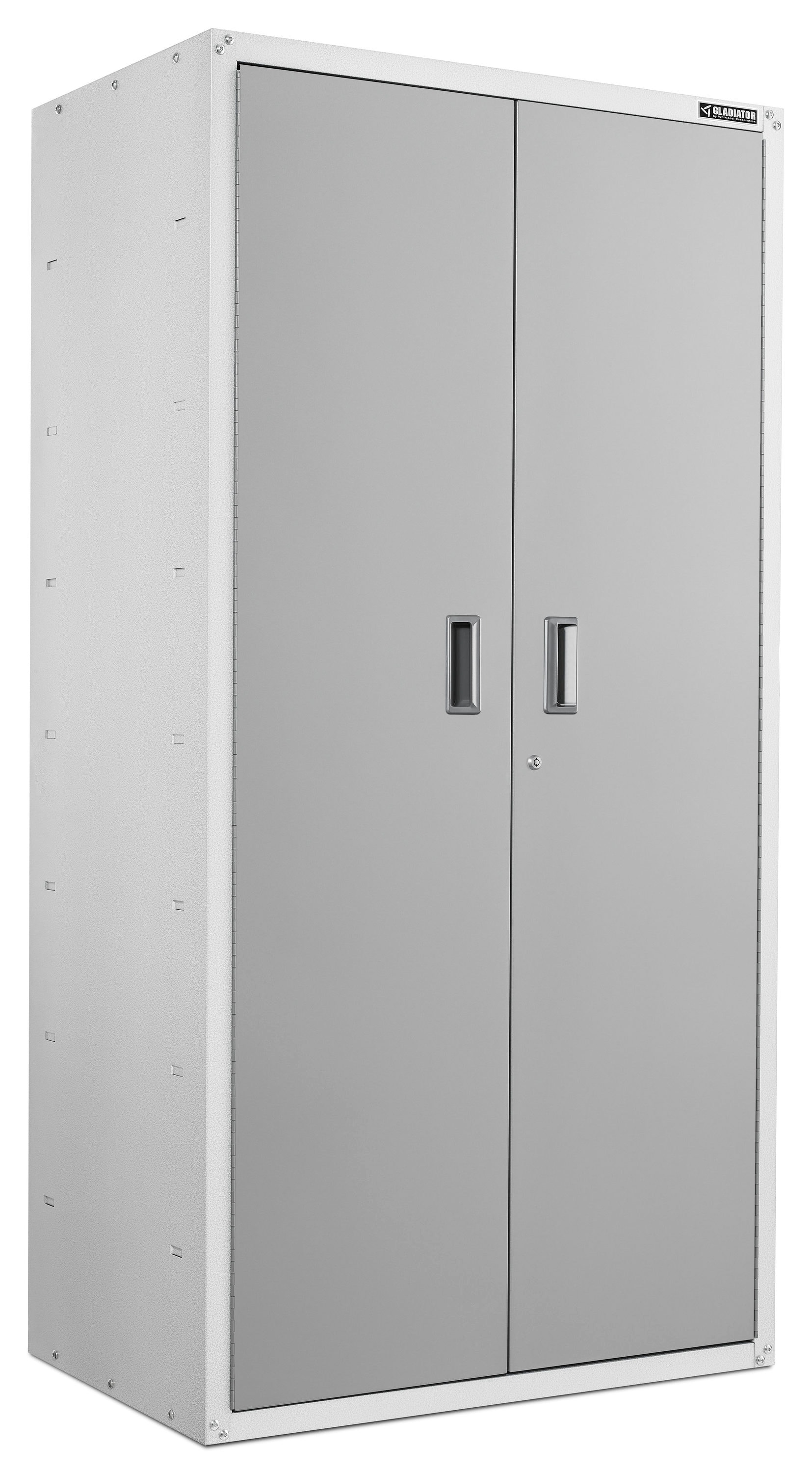 Gabinete de garaje de acero listo para ensamblar Gladiator Jumbo GearBox 36.0 pulgadas de ancho x 72.0 pulgadas de alto x 24.0 pulgadas de profundidad, montaje independiente o en la pared, en color blanco GAJG36FDZW