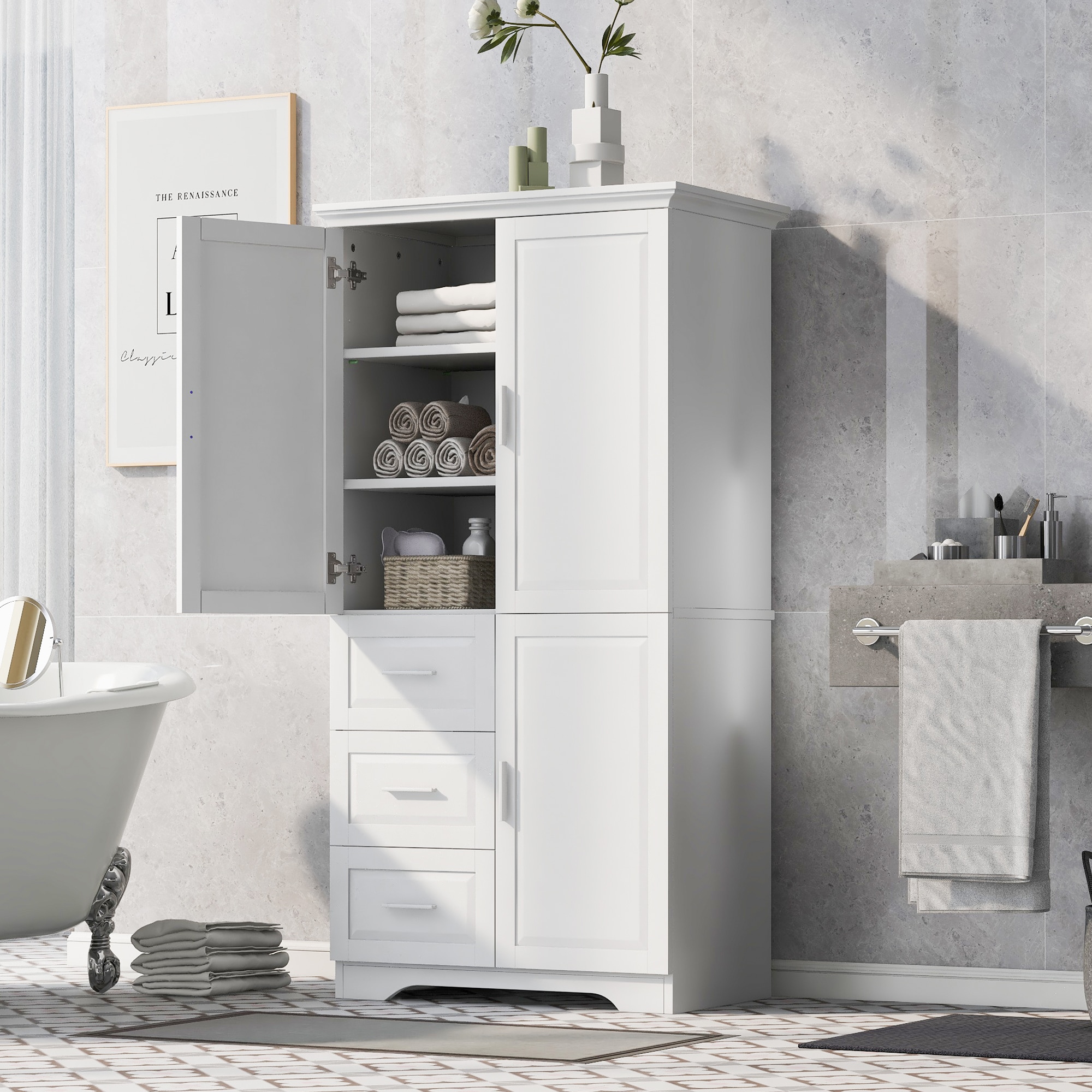 Gabinete de almacenamiento utilitario independiente o para montar en la pared de MDF blanco Siavonce 19.6 pulgadas de ancho x 62.2 pulgadas de alto FZ65921