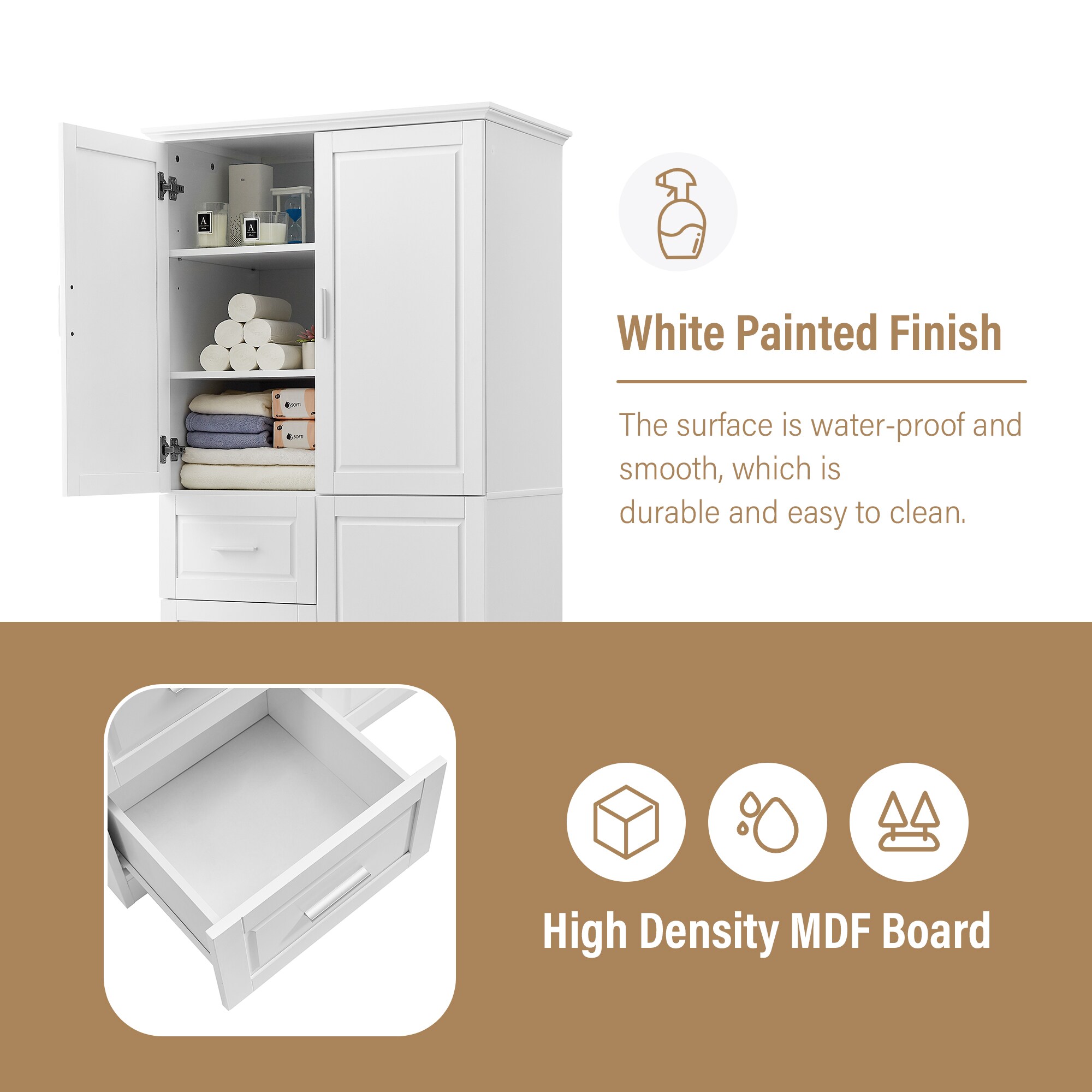 Gabinete de almacenamiento utilitario independiente o para montar en la pared de MDF blanco Siavonce 19.6 pulgadas de ancho x 62.2 pulgadas de alto FZ65921