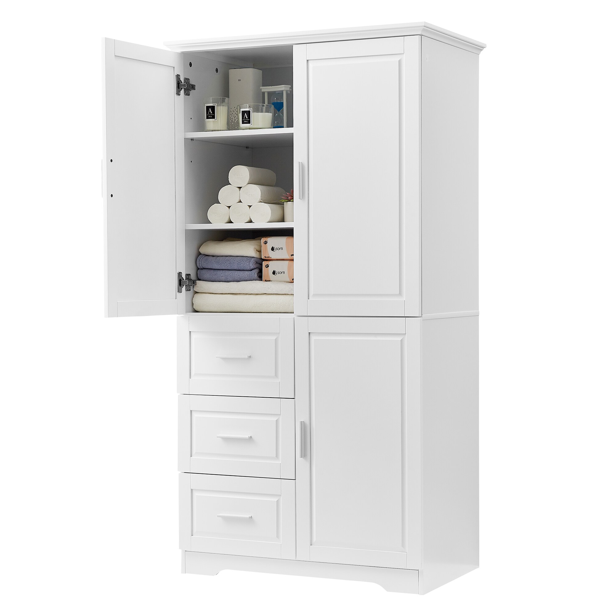 Gabinete de almacenamiento utilitario independiente o para montar en la pared de MDF blanco Siavonce 19.6 pulgadas de ancho x 62.2 pulgadas de alto FZ65921