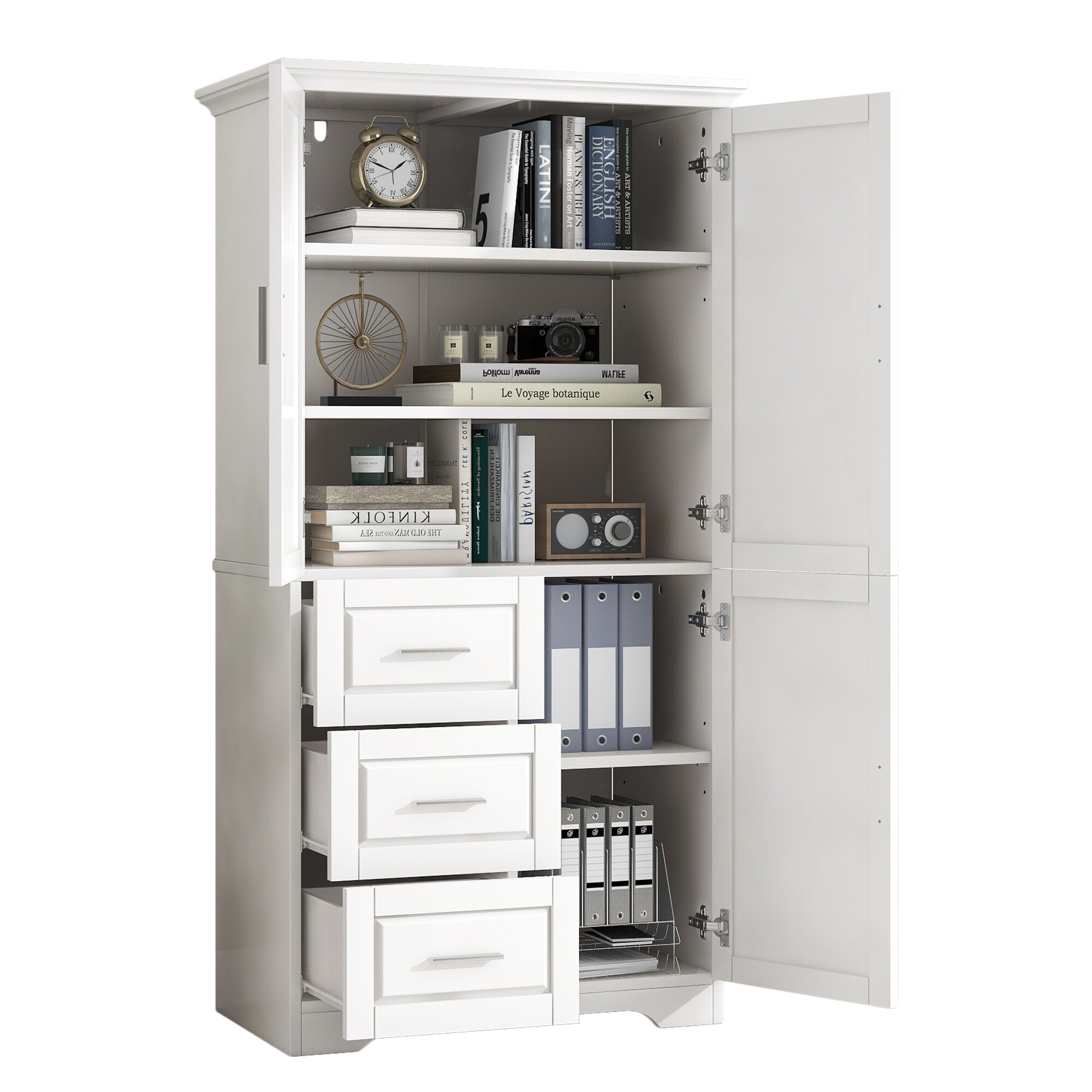 Gabinete de almacenamiento utilitario independiente o para montar en la pared de MDF blanco Siavonce 19.6 pulgadas de ancho x 62.2 pulgadas de alto FZ65921
