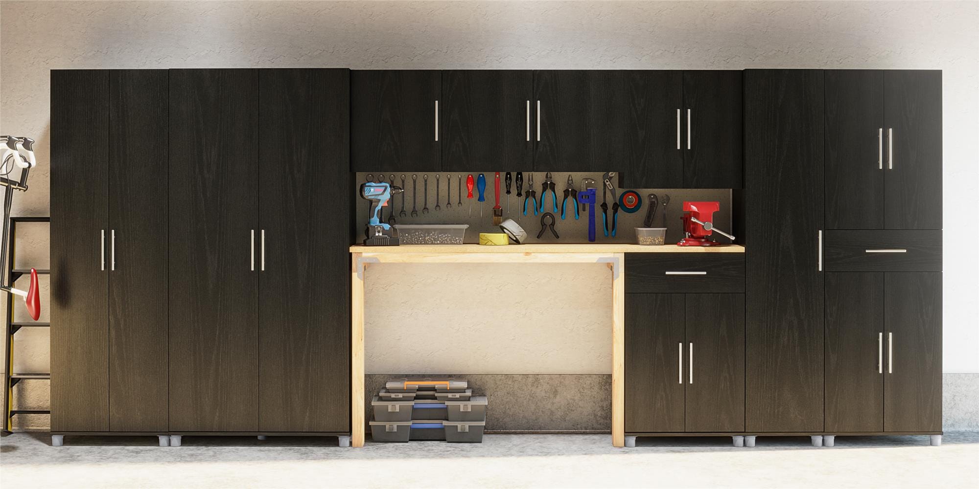 Gabinete de almacenamiento de utilidad independiente de madera compuesta de Roble Negro/Roble Nocturno Ameriwood Home Camberly 23.7 pulgadas de ancho x 74.3 pulgadas de alto 2579335COM